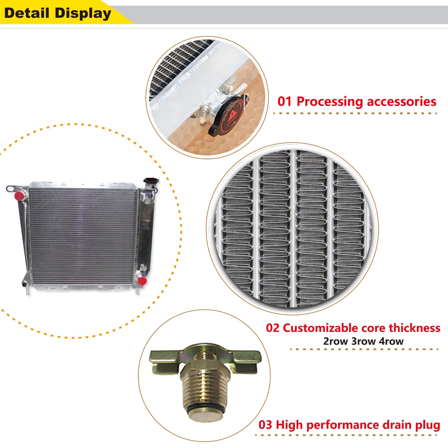 Aluminum Radiator detail view Ranger, B2300 (1985-1994) L4 2 Row Pressure Tested