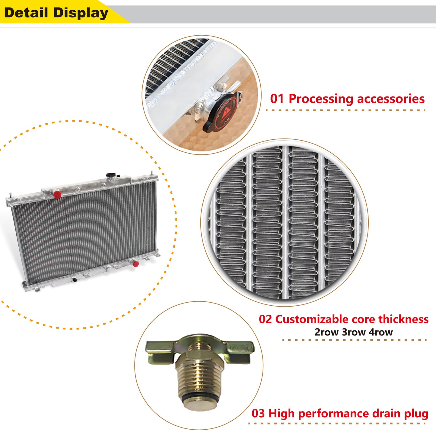 Aluminum Radiator detail view CRV (2002-2006) 2.4L L4 Pressure Tested