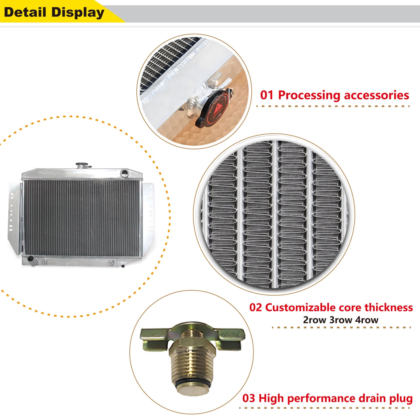 Aluminum Radiator detail view Cherokee (1972-1979) 6.6L 4 Row Pressure Tested