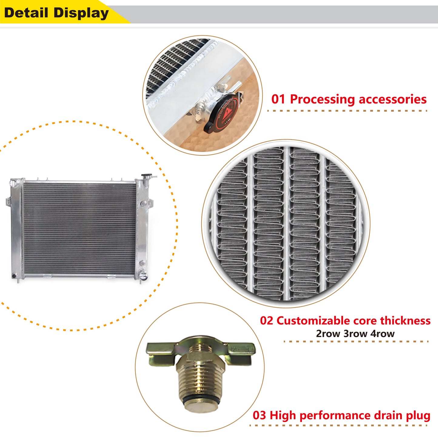 Aluminum Radiator detail view Grand Wagoneer / Cherokee 5.2L V8 (1993-1997) 2 Row Pressure Tested