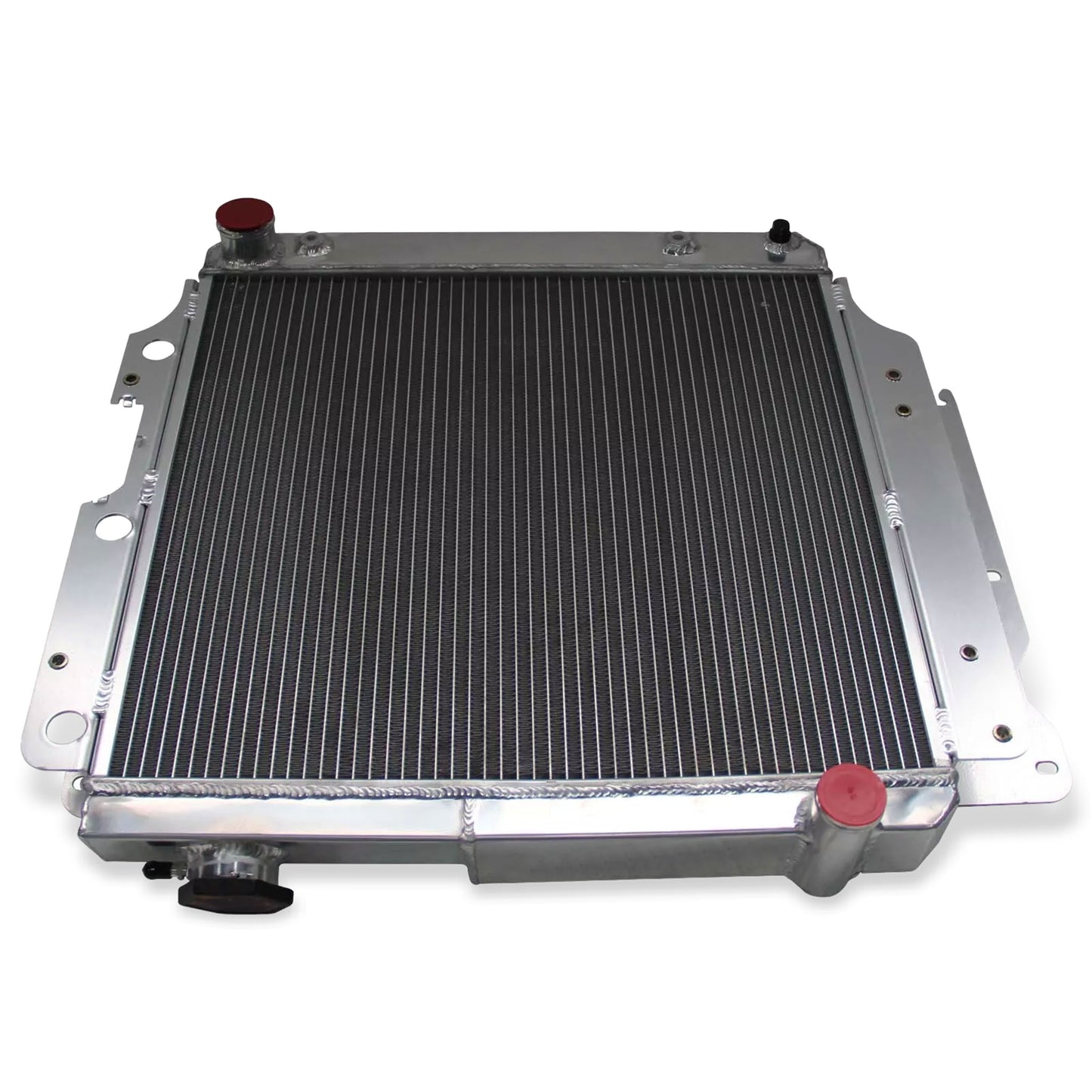 Aluminum Radiator top view Wrangler with Chevy Mopar V8 Conversion (1987-2006) 3 Row OEM Mounts