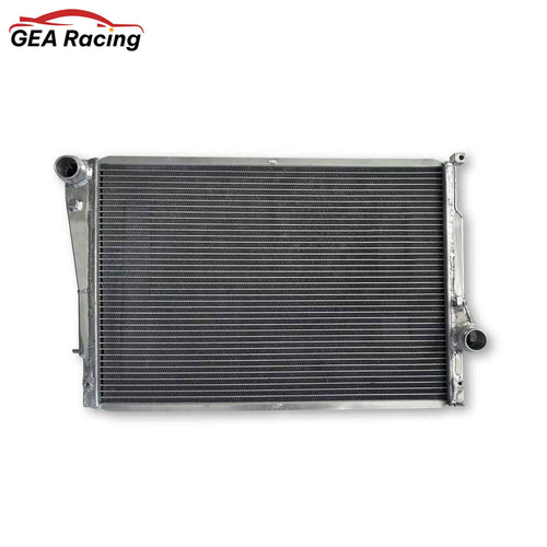 Front view of a high-performance 3-row full aluminum radiator for a 2001-2006 BMW E46 M3 (Coupe & Convertible) with 3.2L S54 engine, for Manual Transmission (MT) only.