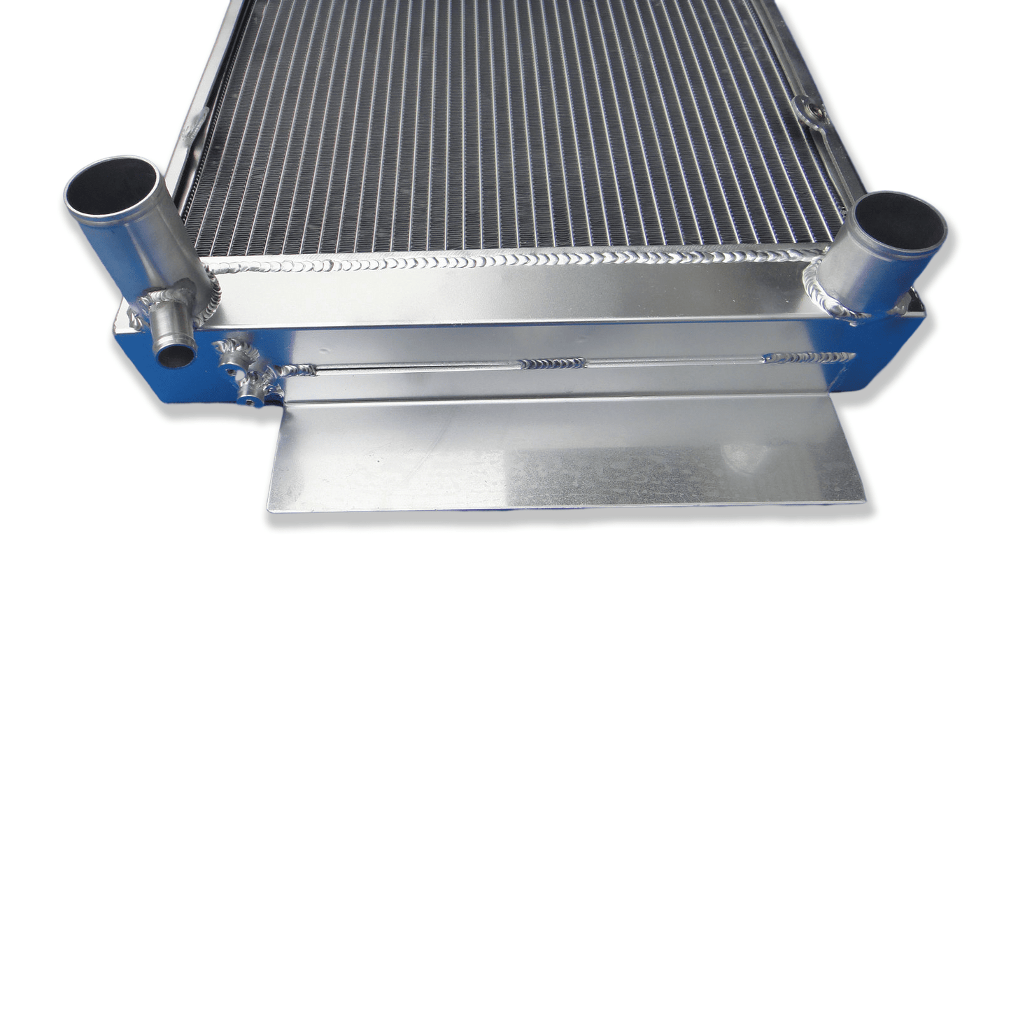 Close-up detail of the clean TIG welds on the Mazda rotary engine aluminum radiator, demonstrating superior craftsmanship for a strong, leak-proof service life.