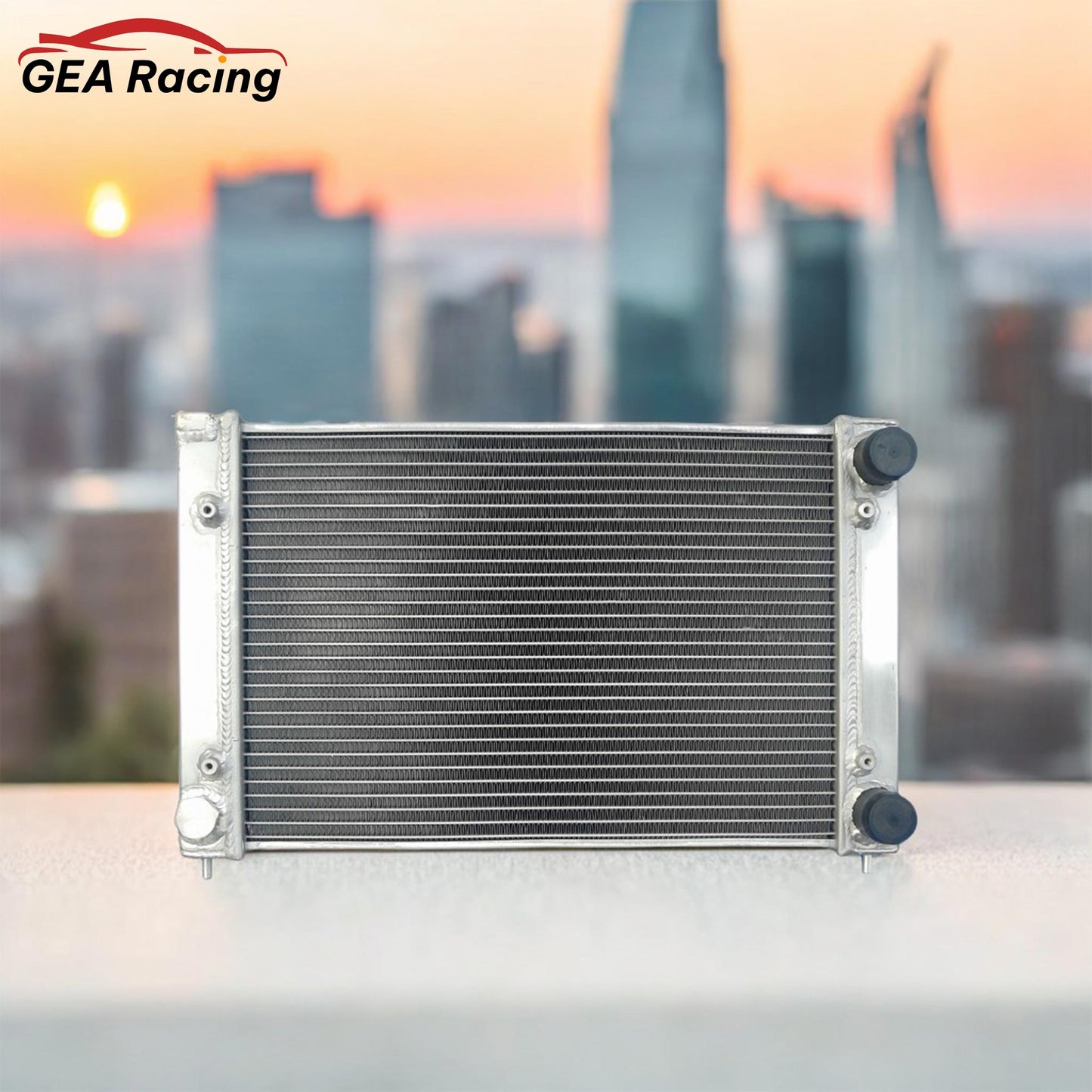 Close-up detail of the precision TIG welds on the aluminum radiator for VW 16V engines, ensuring a leak-proof, high-performance service life.