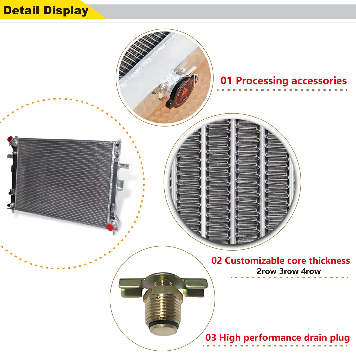 Anti-Corrosion Aluminum Fins Close-Up - 25% Thicker Core vs Stock Radiator (2006-2011 Ford Models)