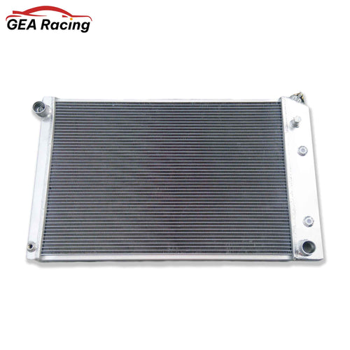 Front view of the 3-row heavy-duty aluminum radiator for 1973-1986 Chevy "Square Body" C/K trucks with 5.7L or 7.4L V8 engines.