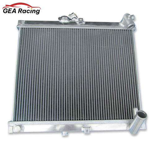 Front view of the 3-row high-performance aluminum radiator for the 1986-1988 Mazda RX-7 FC3S (Series 4) with a manual transmission.