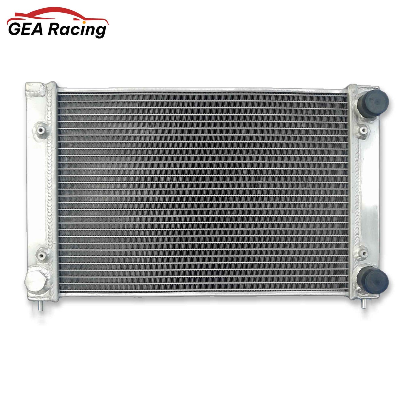 Front view of the performance aluminum radiator for the VW Golf MK2 GTI, Corrado, Scirocco, and Jetta 16V MT models (1982-1995).