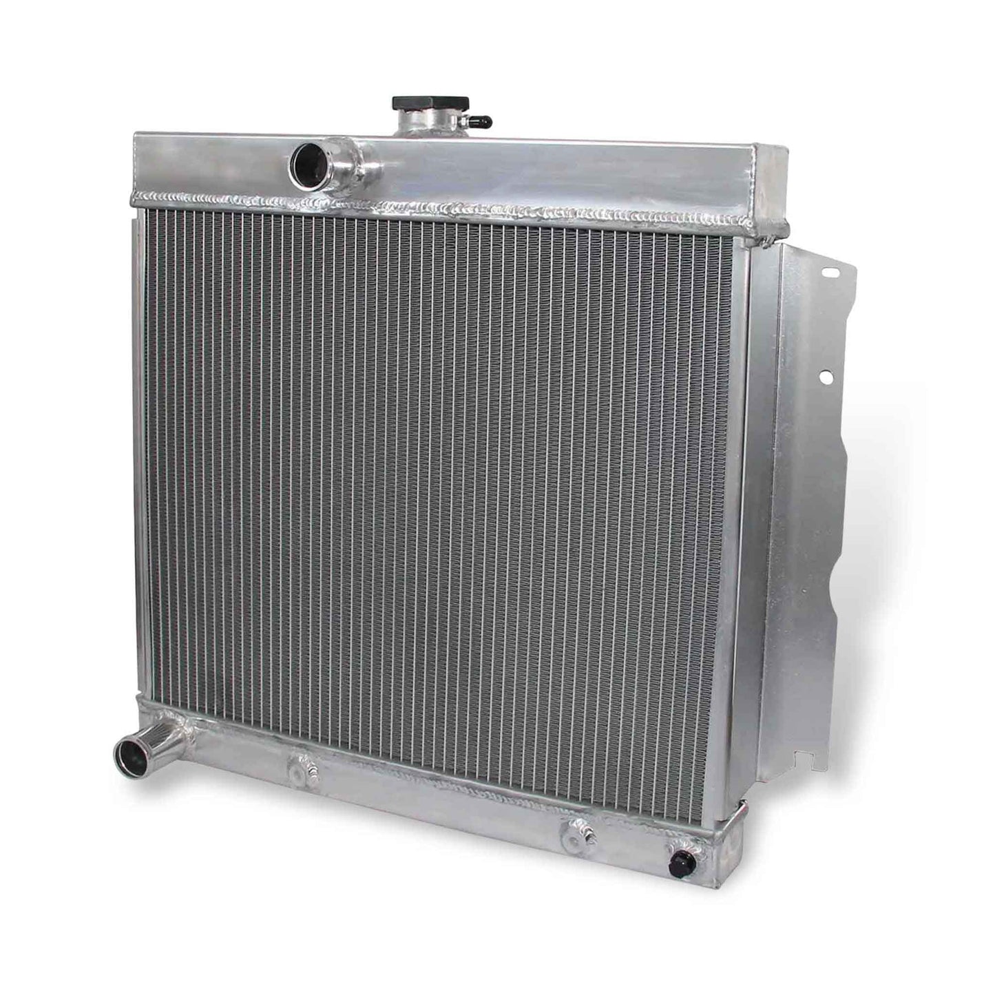 Right side detail of GEA Racing's 3 Row Radiator for 1963-1969 Plymouth & Dodge 7.0L V8 classic cars, AT/MT compatible.