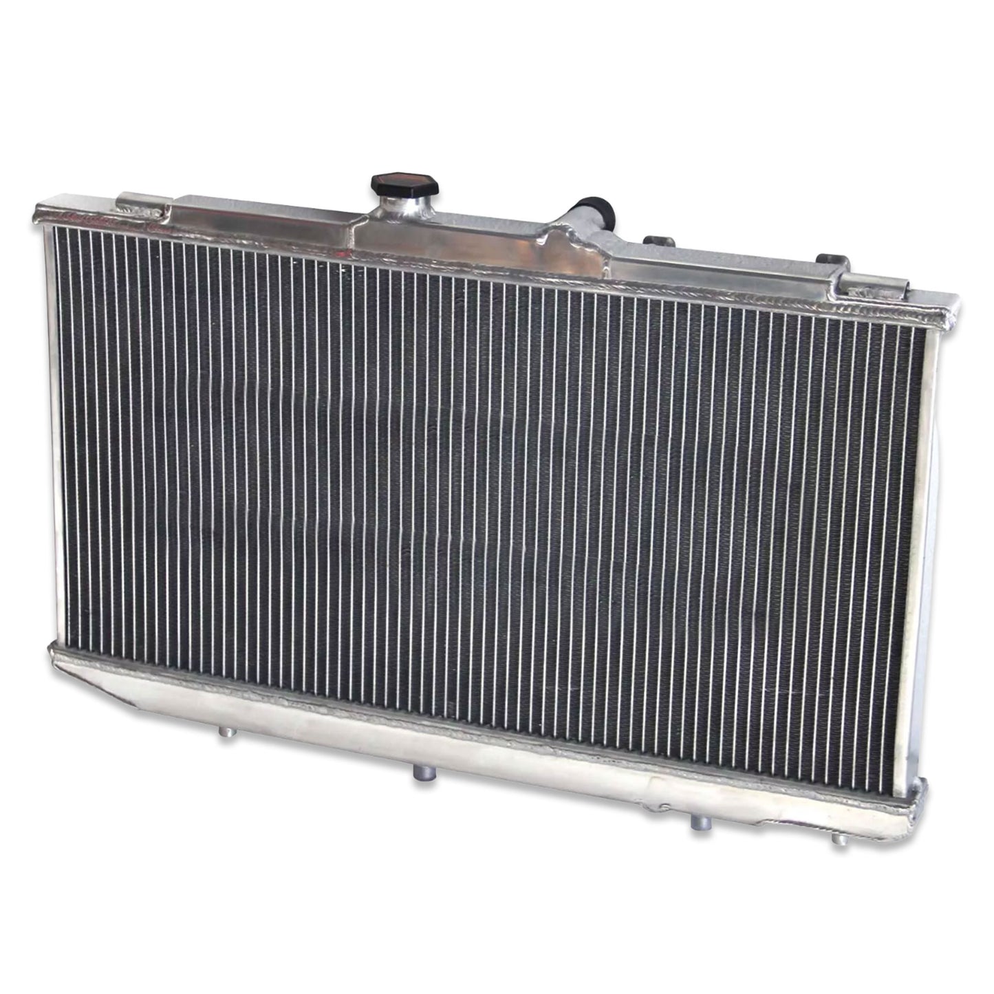Aluminum fan shroud 2-row 34mm core back view Geo Prizm Toyota Corolla (1993-1997) OEM Mounts