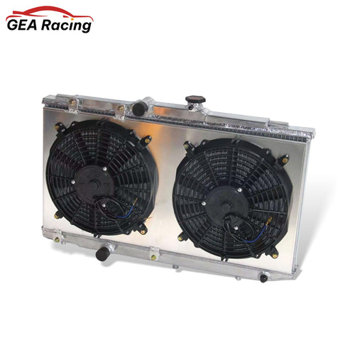 Aluminum fan shroud 2-row 34mm core right side view Geo Prizm Toyota Corolla (1993-1997) Pressure Tested
