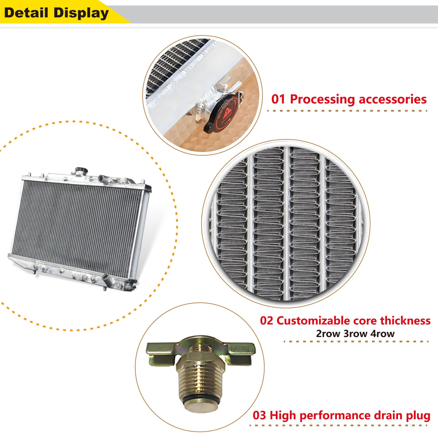 Close-up detail view of aluminum radiator for Honda Civic CX DX EX LX RT CRX Base HF 1988-91 1.5L L4 AT MT