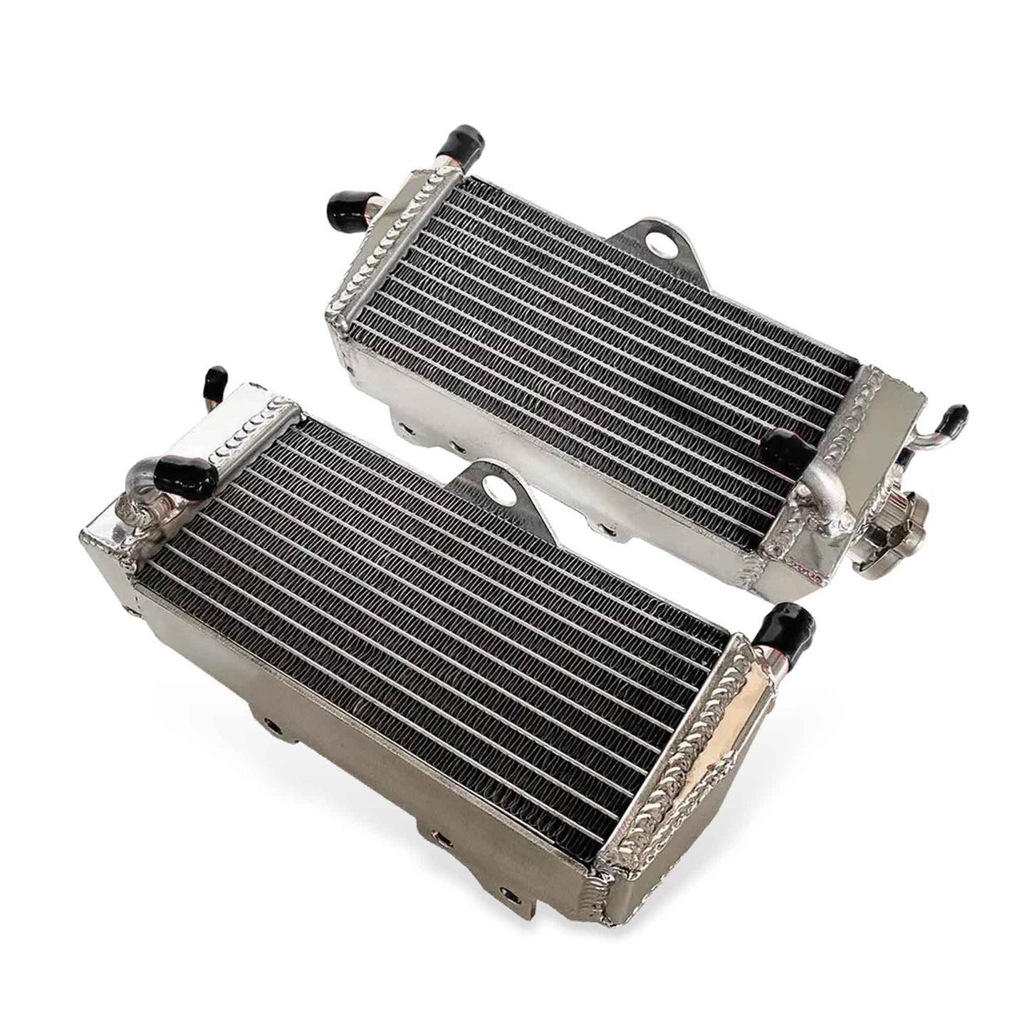 Side profile of Honda CR125R (1990–1997) aluminum radiator with inlet outlet layout | GEA Racing