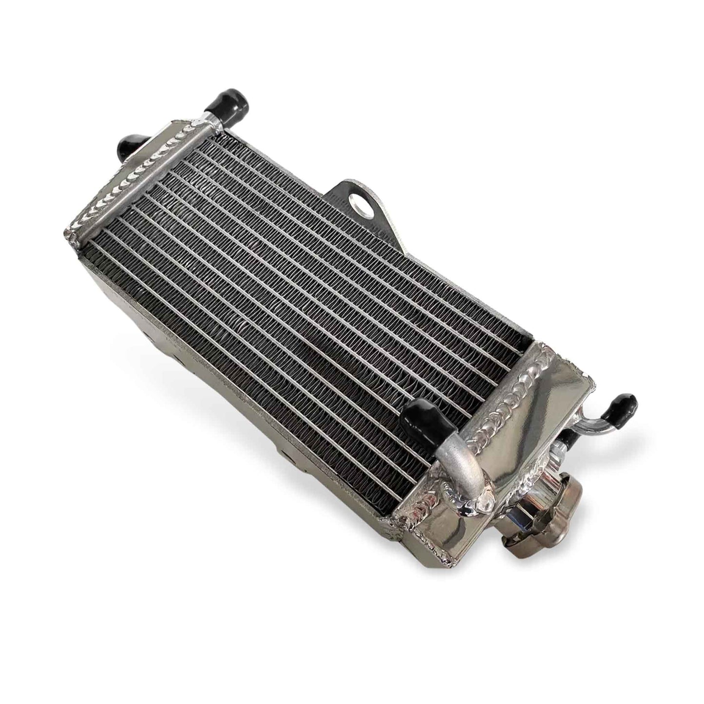Right view showing TIG welds and core thickness of aluminum radiator for Honda CR125R (1990–1997) | GEA Racing