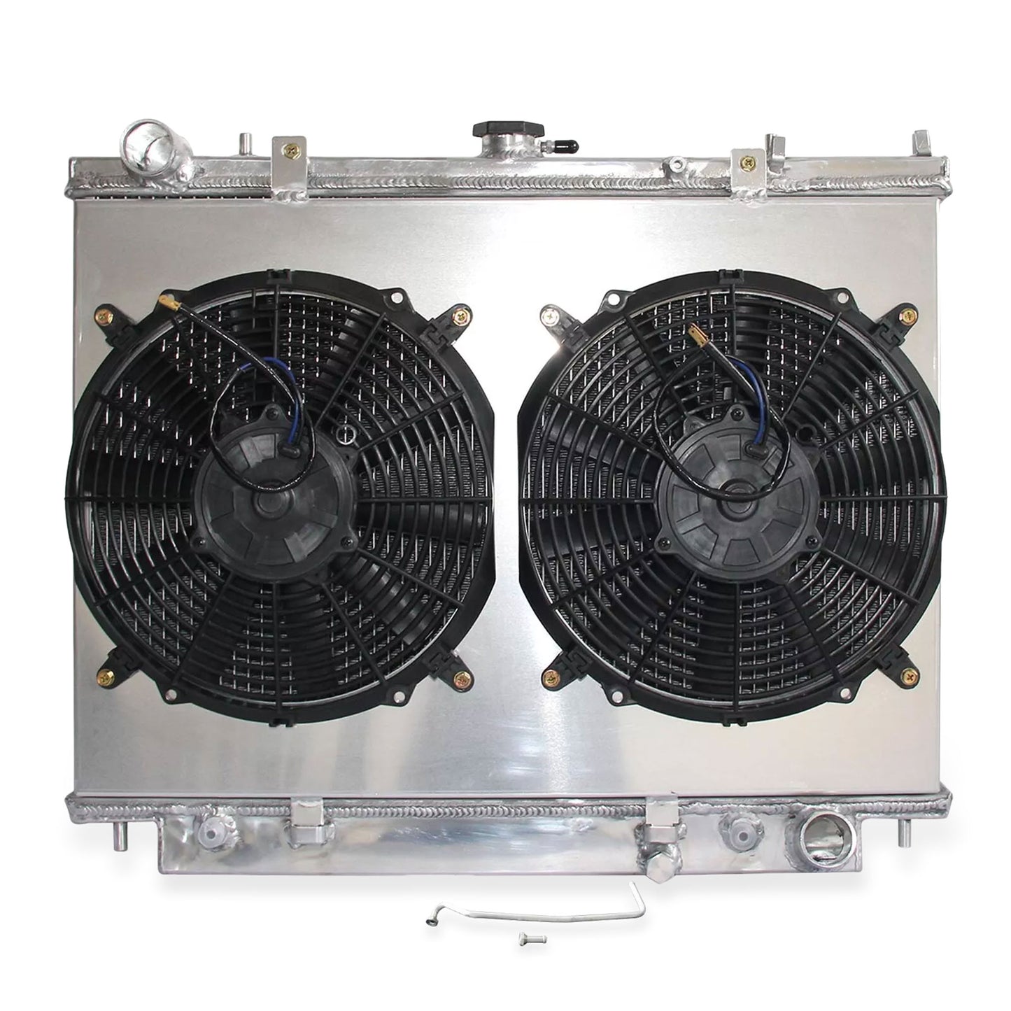 Aluminum radiator and fan shroud front view for Honda Passport Isuzu Rodeo 1998-2004 AT