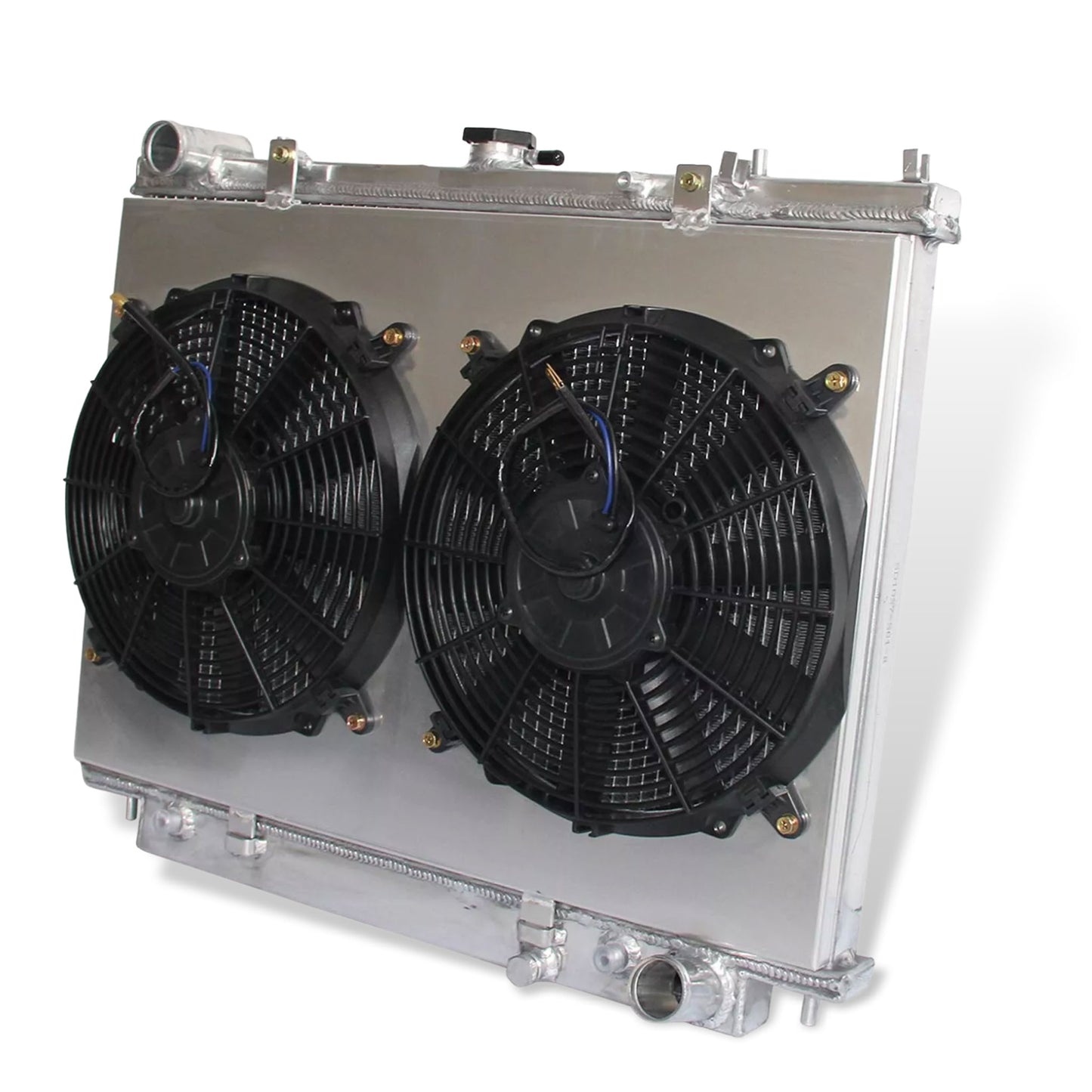 Aluminum radiator and fan shroud right side view for Honda Passport Isuzu Rodeo 1998-2004 AT