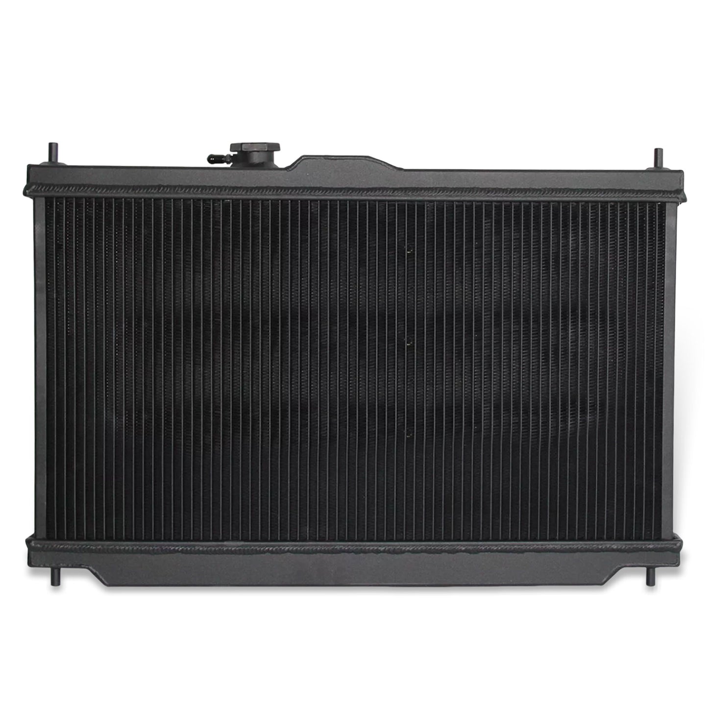 2 Row black aluminum radiator and fan shroud back view for Honda Prelude/Accord 1990-1996 L4 AT MT