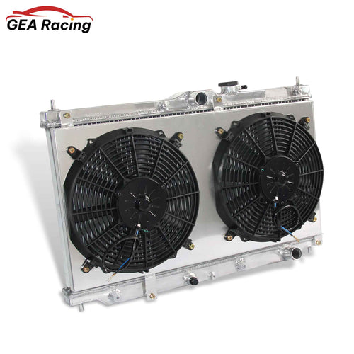 Aluminum radiator and fan shroud left side view for Honda Prelude/Accord 1990-1996 2Row AT MT