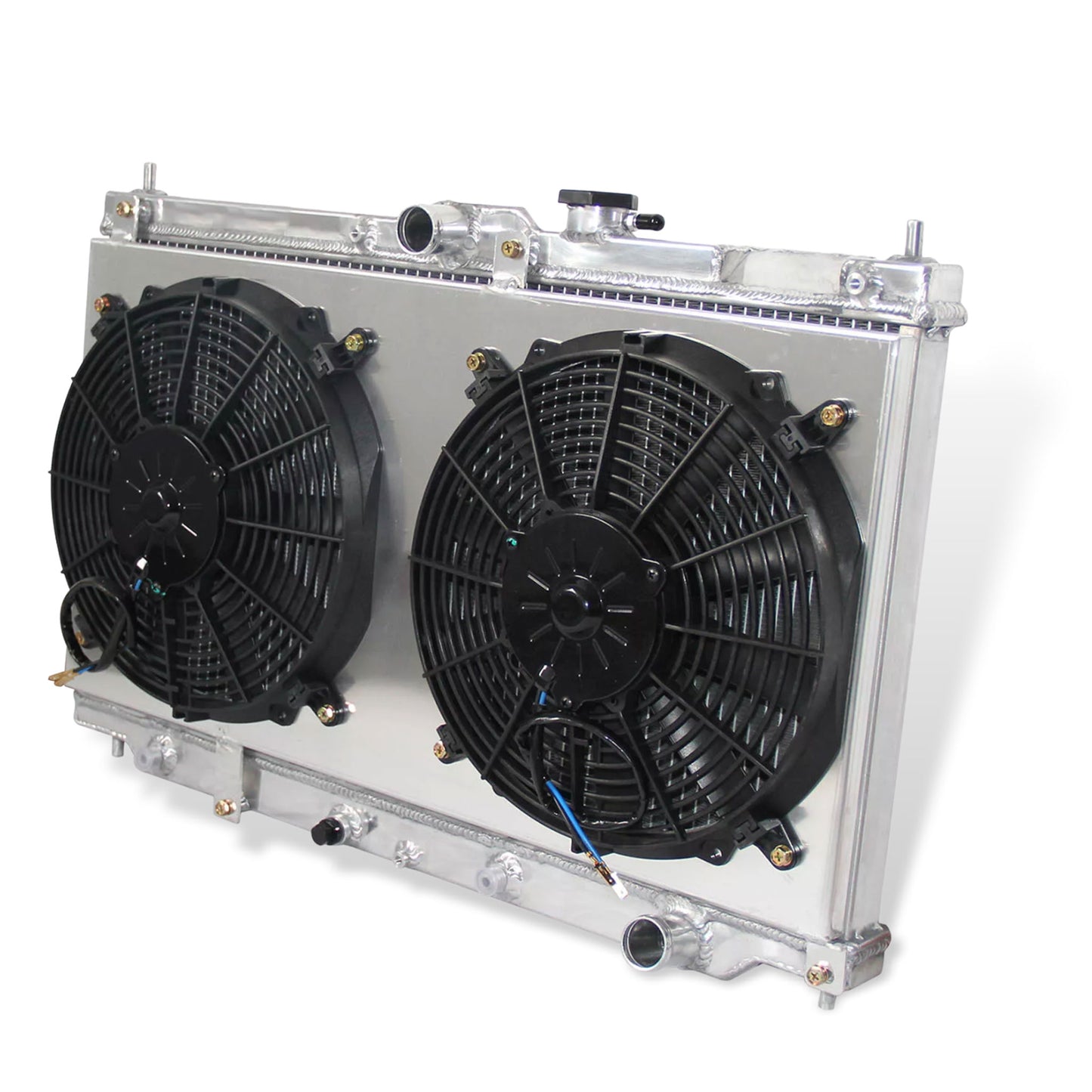 Aluminum radiator and fan shroud right side view for Honda Prelude/Accord 1990-1996 2Row AT MT