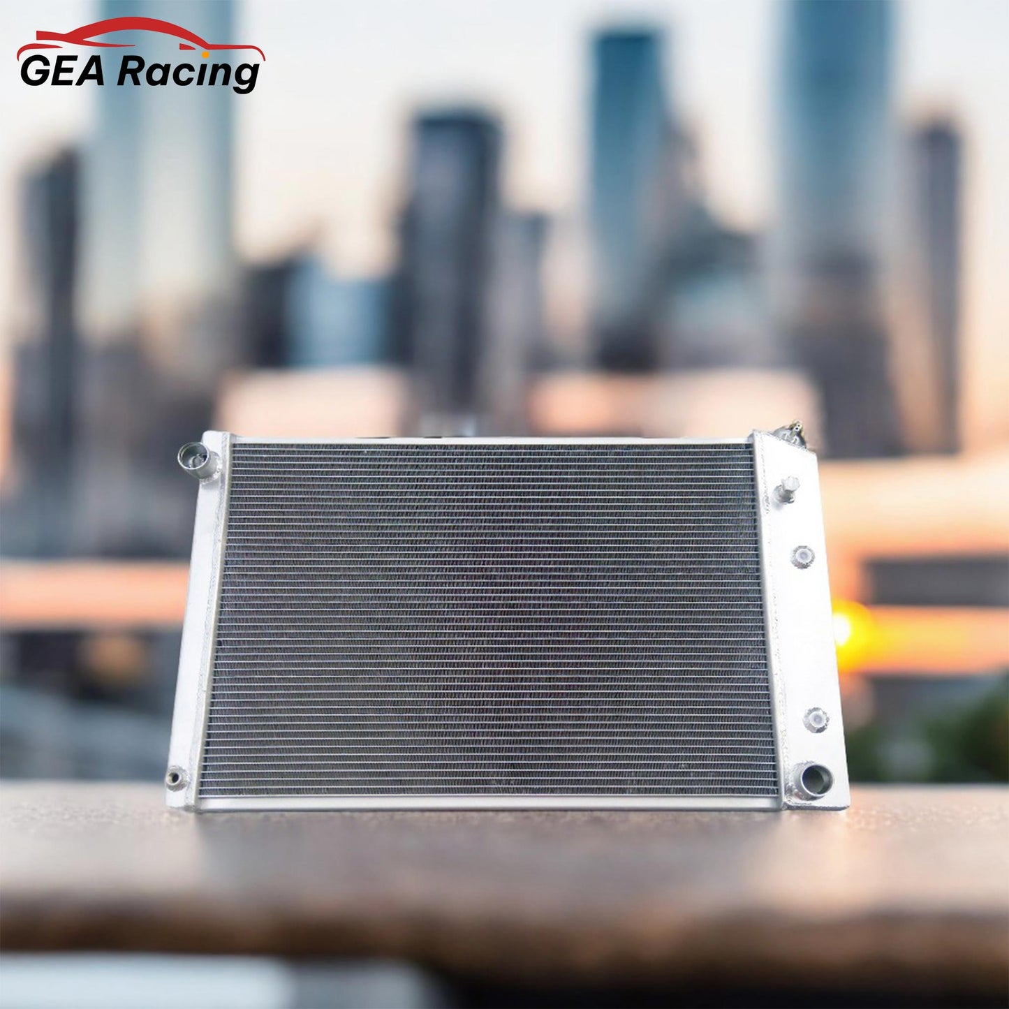 A 3-row performance aluminum radiator installed in a 1978 Chevy C10 Square Body with a V8 engine, a key part of any restomod.