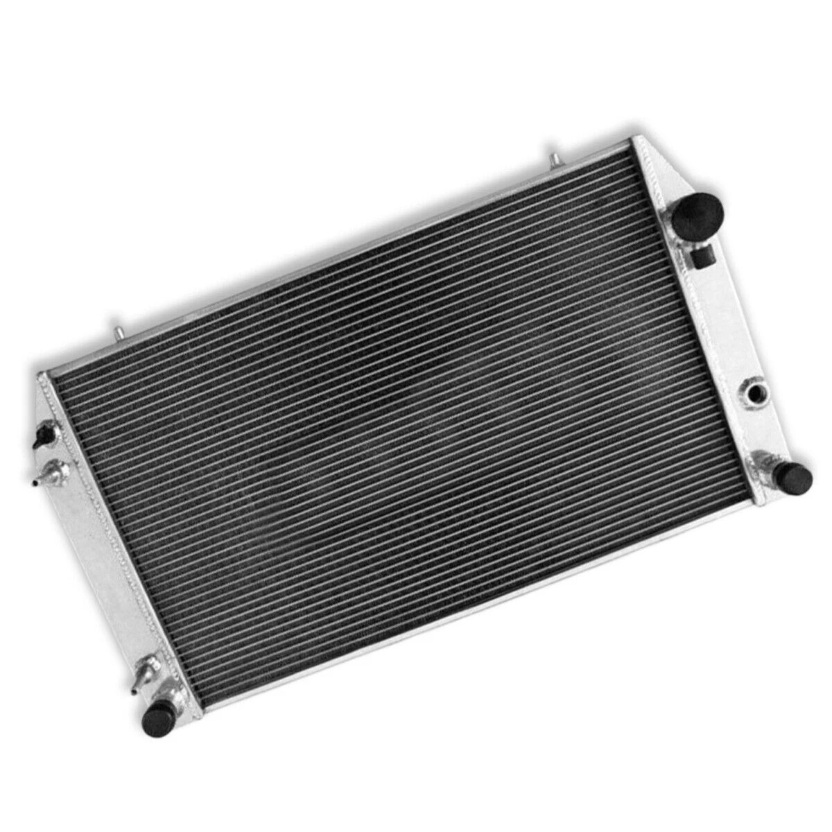 Right side profile of the high-performance aluminum radiator for Jaguar XJS V12, compatible with both automatic and manual transmissions.