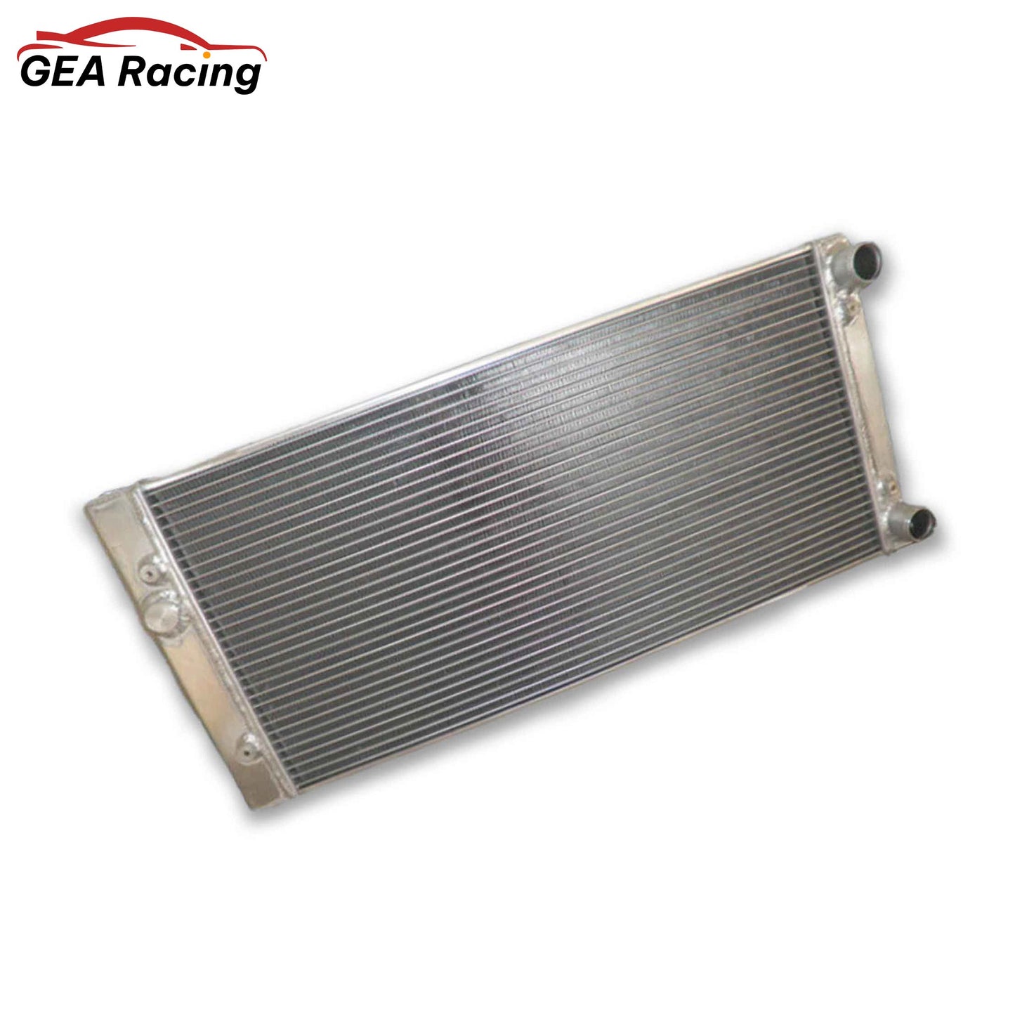 Left side profile of the all-aluminum radiator, an ideal upgrade for VW Golf MK3 GTI and VR6 models, highlighting the TIG-welded end tanks.