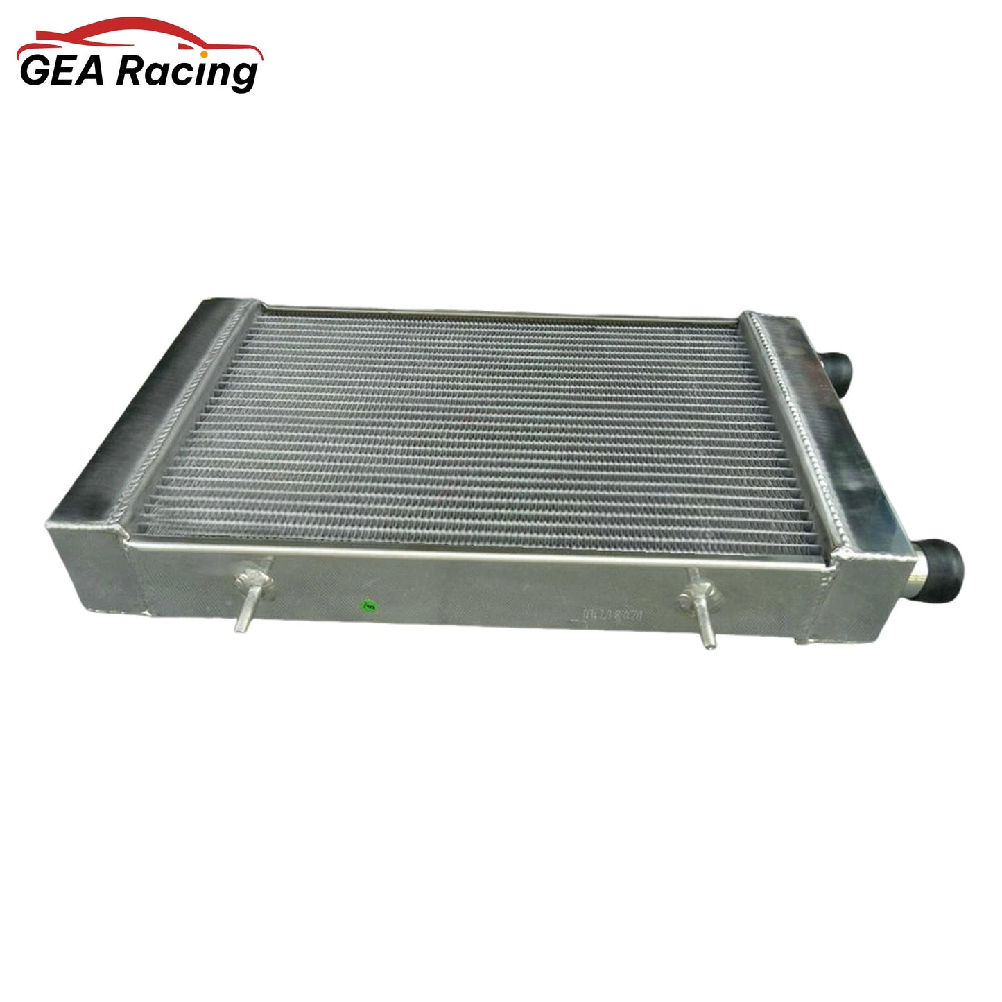 Left side profile of the heavy-duty 3-row aluminum radiator for the Lotus Europa, highlighting its core thickness.
