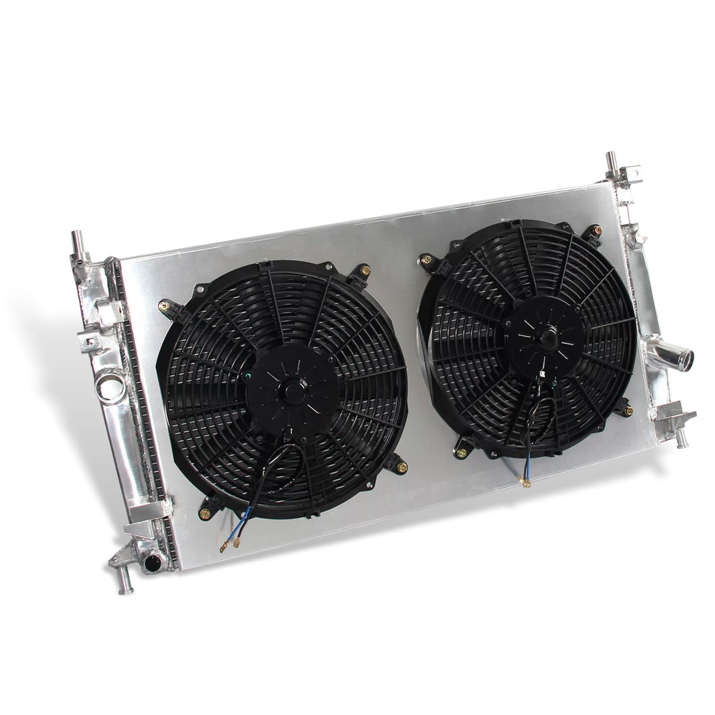 Aluminum radiator fan shroud 2-row left side view Mazda 3 (2010-2013) OEM Mounts