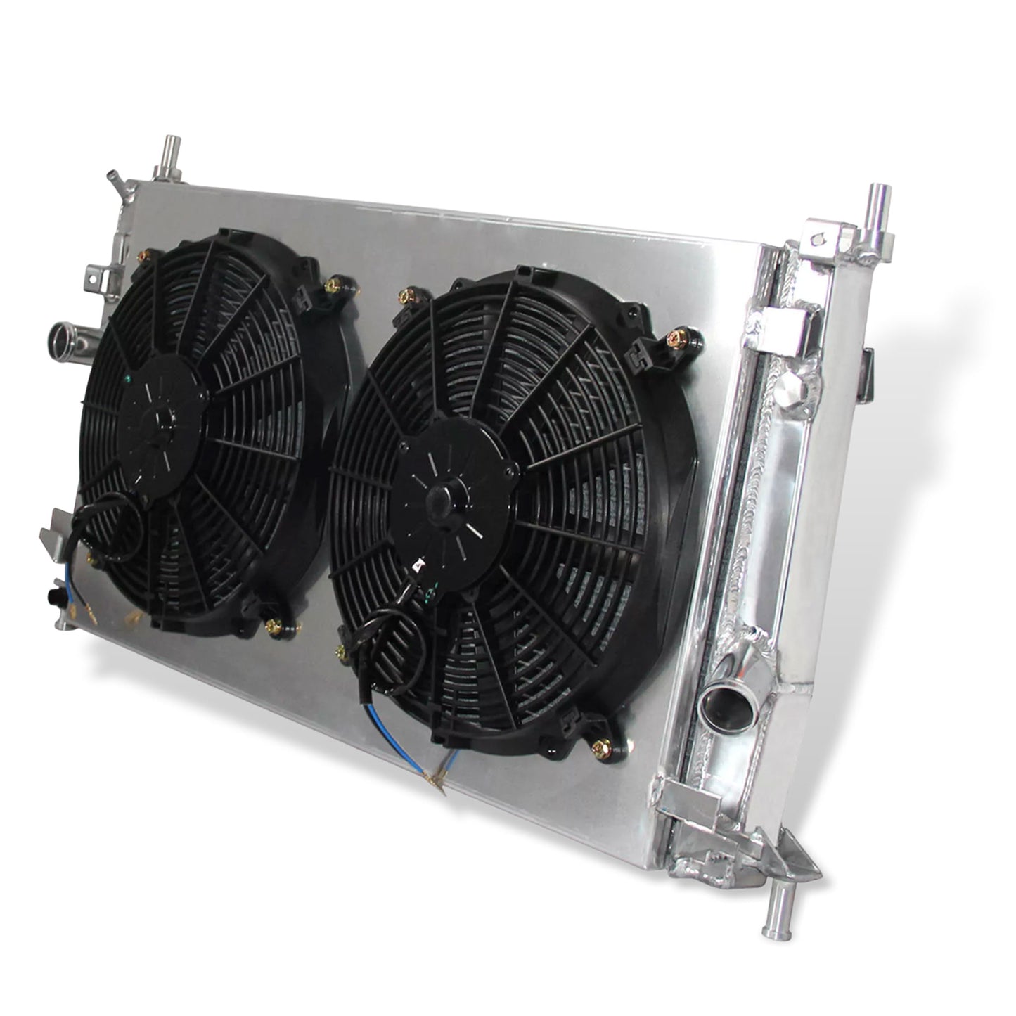 Aluminum radiator fan shroud 2-row right side view Mazda 3 (2010-2013) OEM Mounts