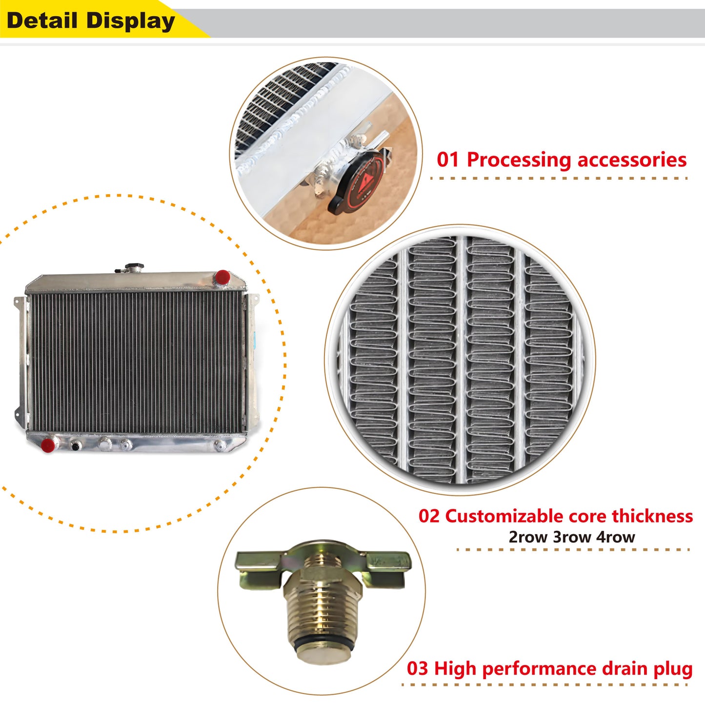 Close-up detail view of aluminum radiator for Mazda B2000 B2200 1982-1993