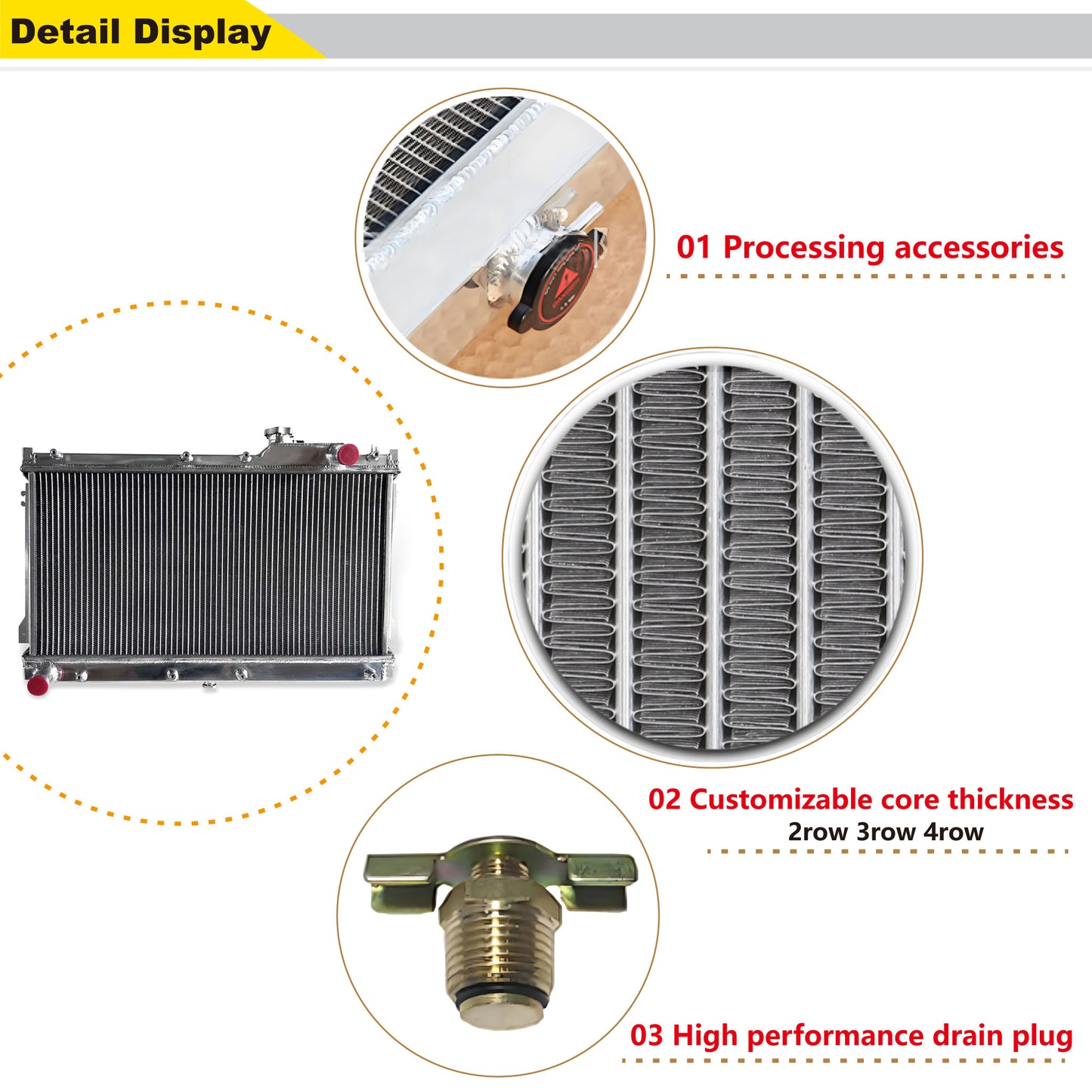 Aluminum radiator 2-row detail view Mazda Miata LE/SE STO-M Edition (1990-1997) Pressure Tested
