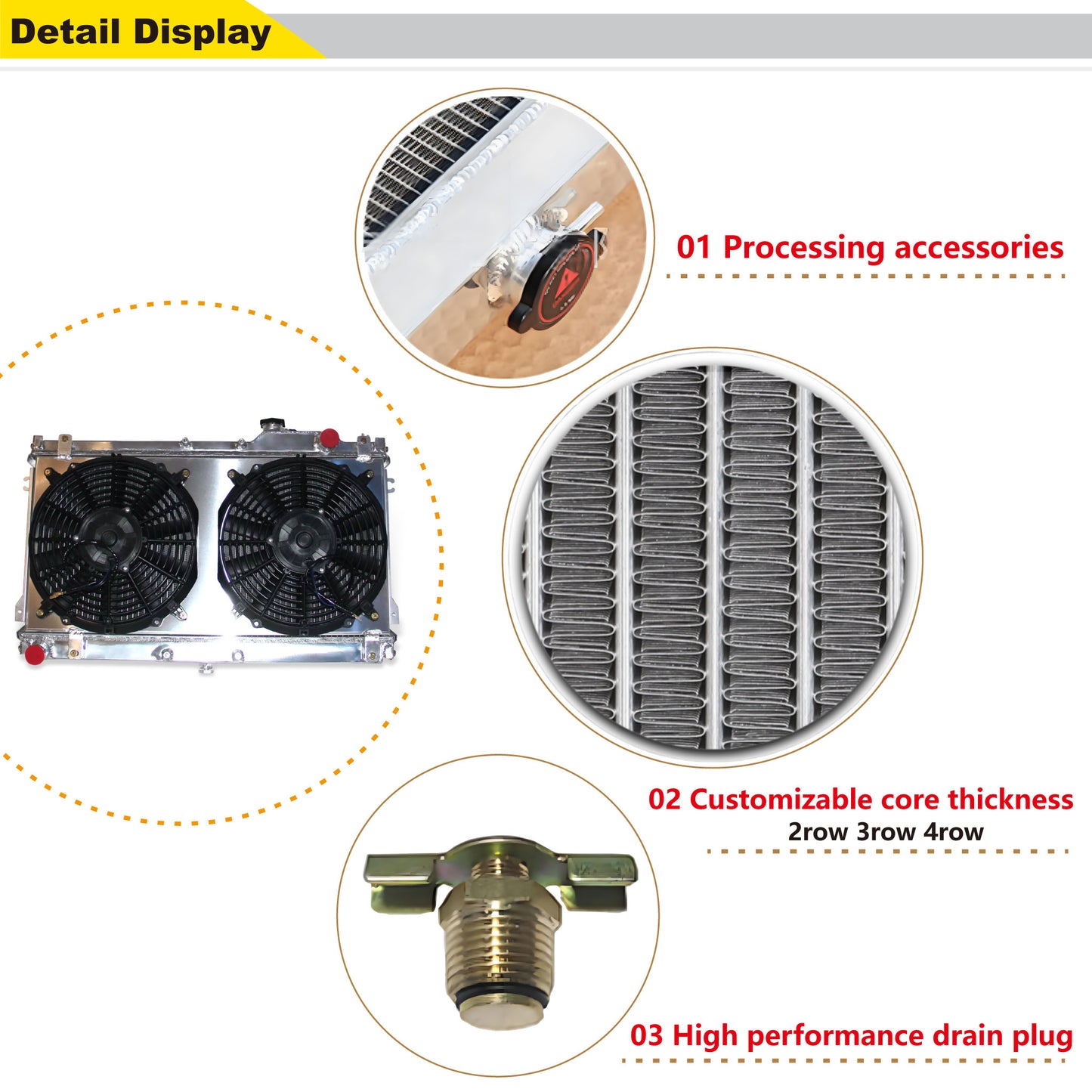 Close-up detail view of aluminum radiator for Mazda Miata MX-5 1989-1997