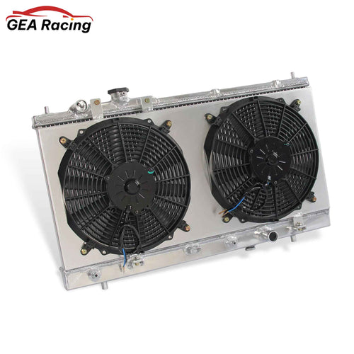 Aluminum radiator fan shroud 2-row left side view Mazda Protege (1999-2003) OEM Mounts