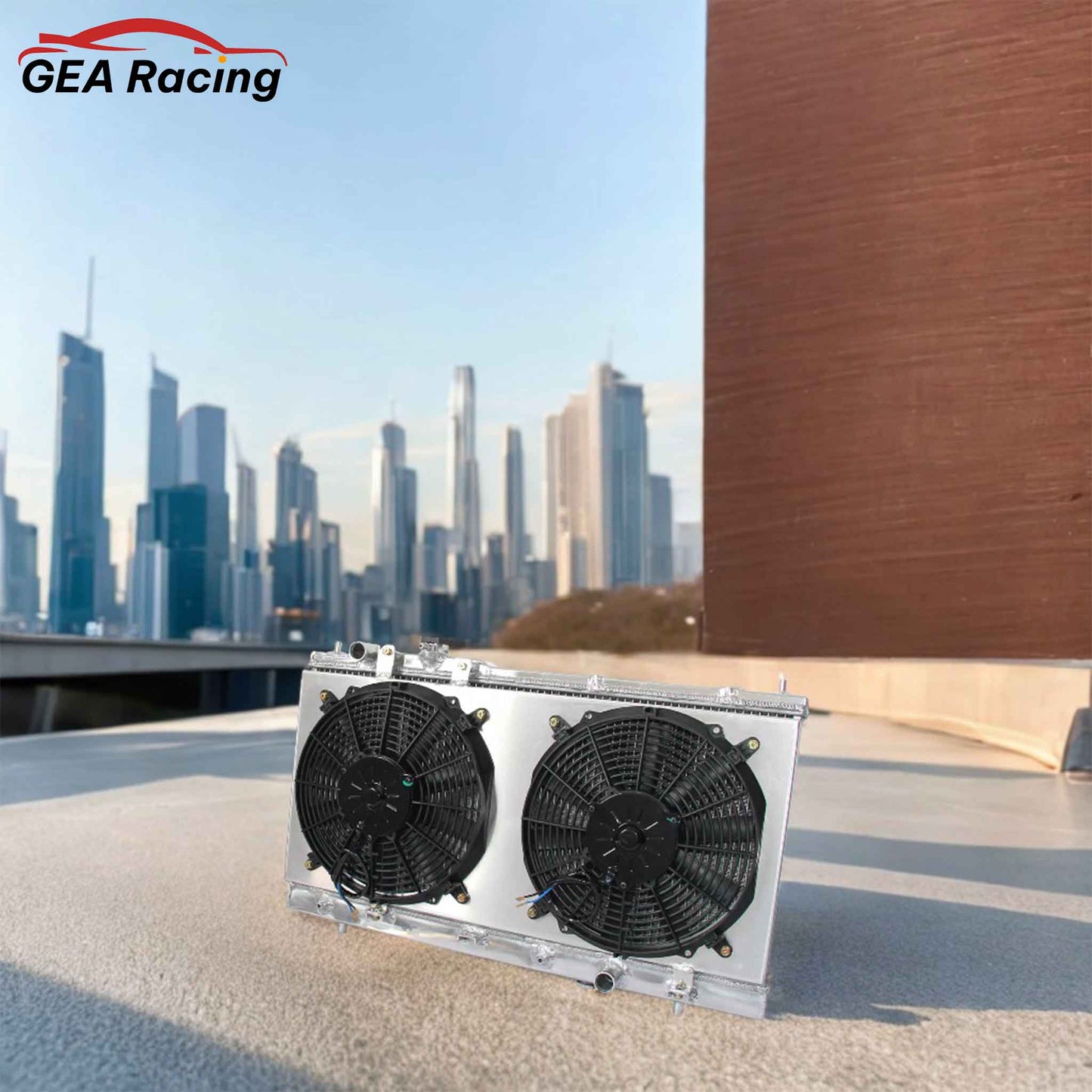 Aluminum radiator fan shroud 2-row scenario view Mazda Protege (1999-2003) Pressure Tested