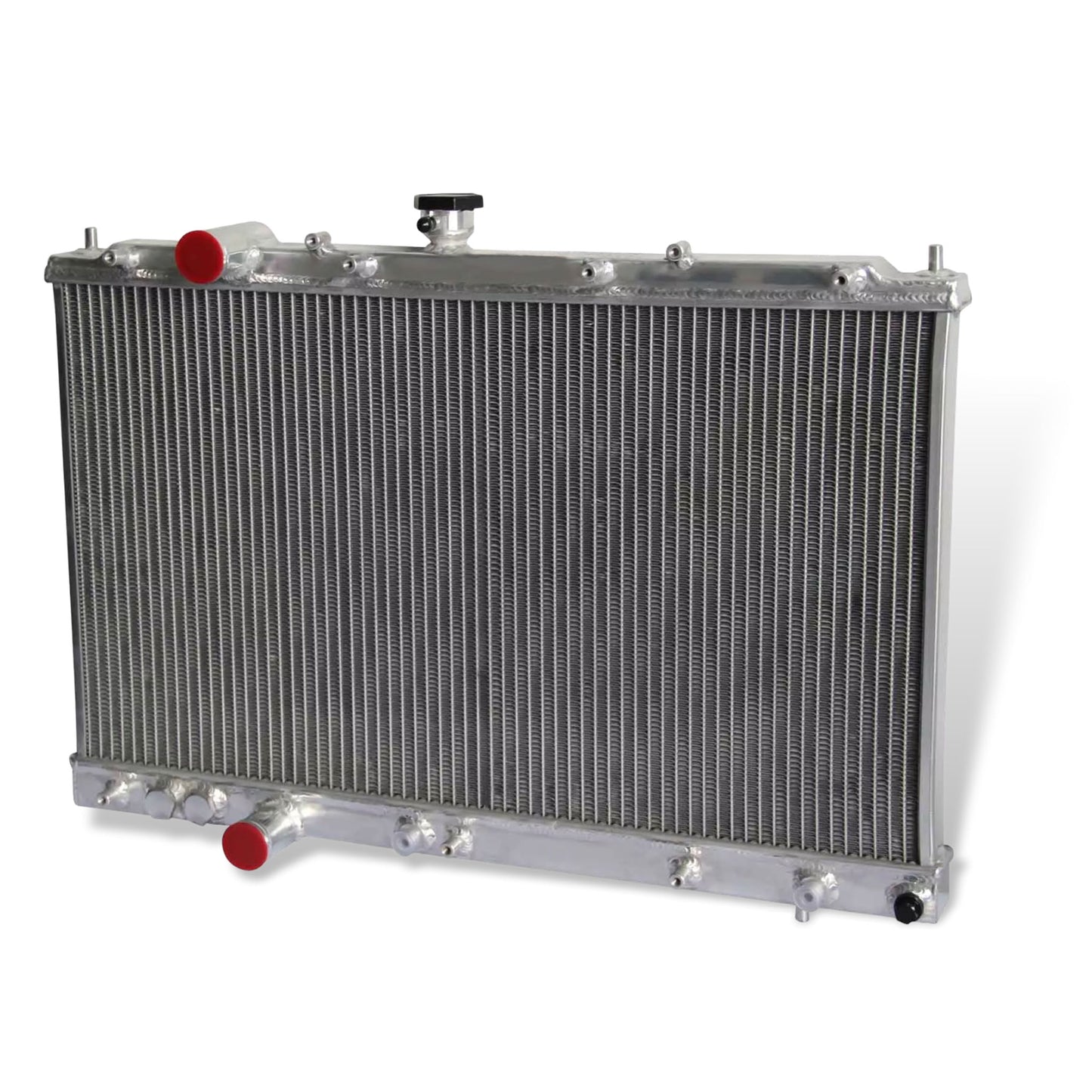 Aluminum radiator 2-row right side view Mitsubishi Mirage DE/ES/LS (1997-2002) OEM Mounts