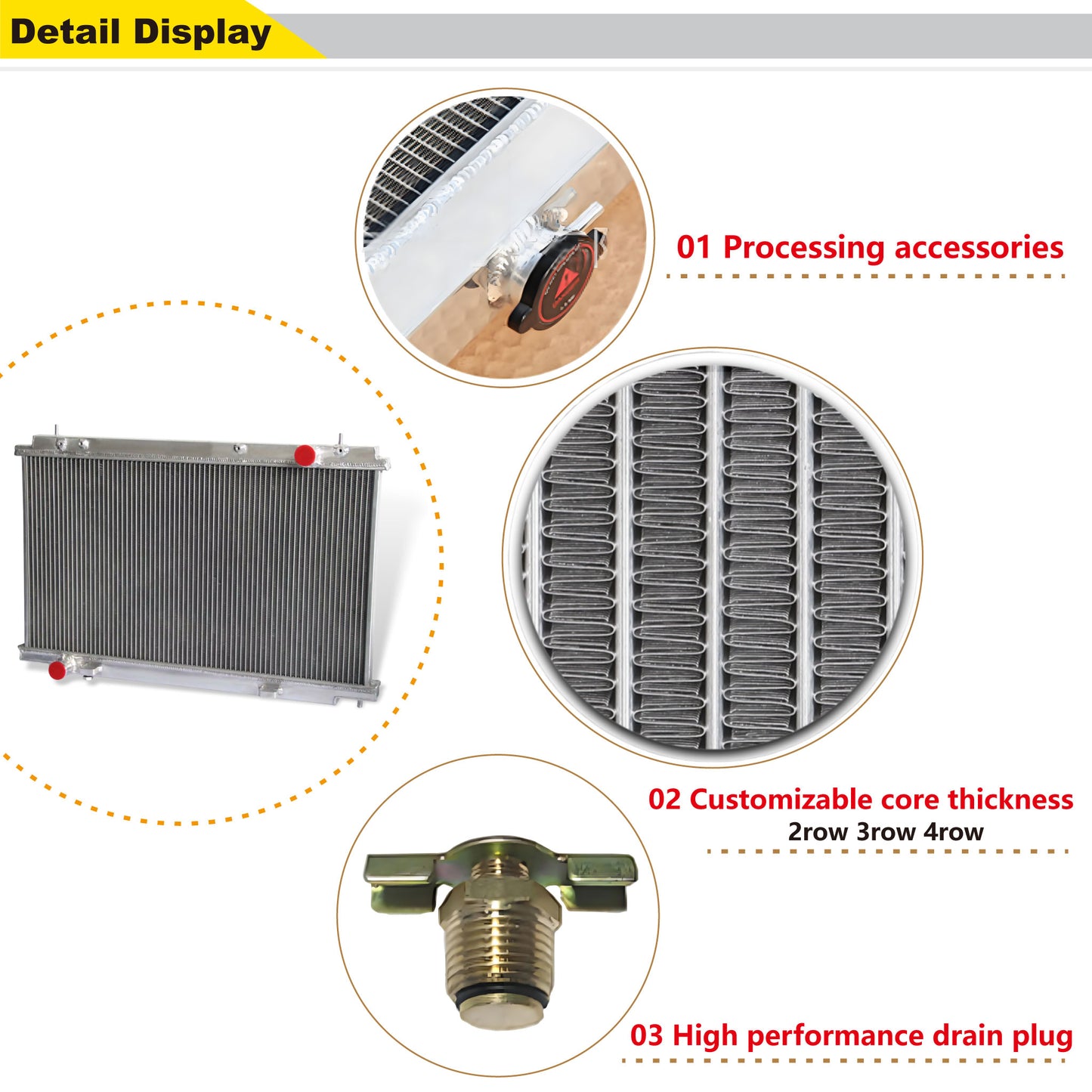 Aluminum radiator 3-row detail view Nissan 350Z (2007-2009) Pressure Tested