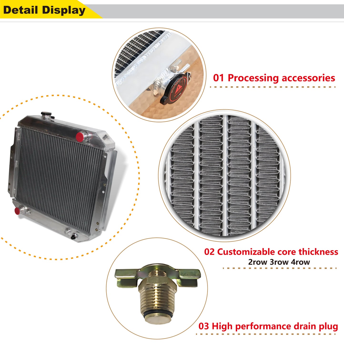 Aluminum forklift radiator 3-row detail view Nissan Forklift A10/A25/H20 (1988-1992) Direct Fit