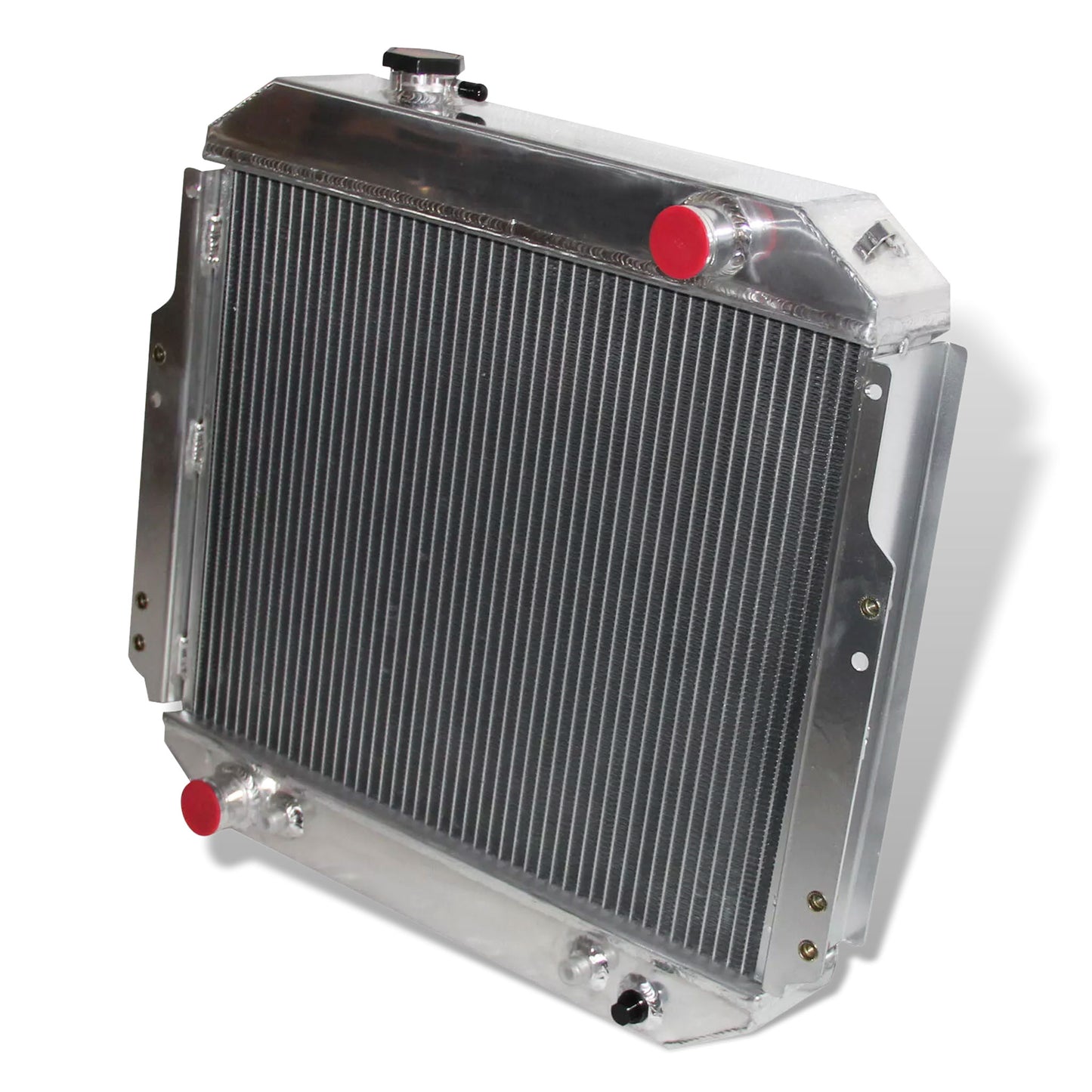 Aluminum forklift radiator 3-row right side view Nissan Forklift A10/A25/H20 (1988-1992) OEM Mounts