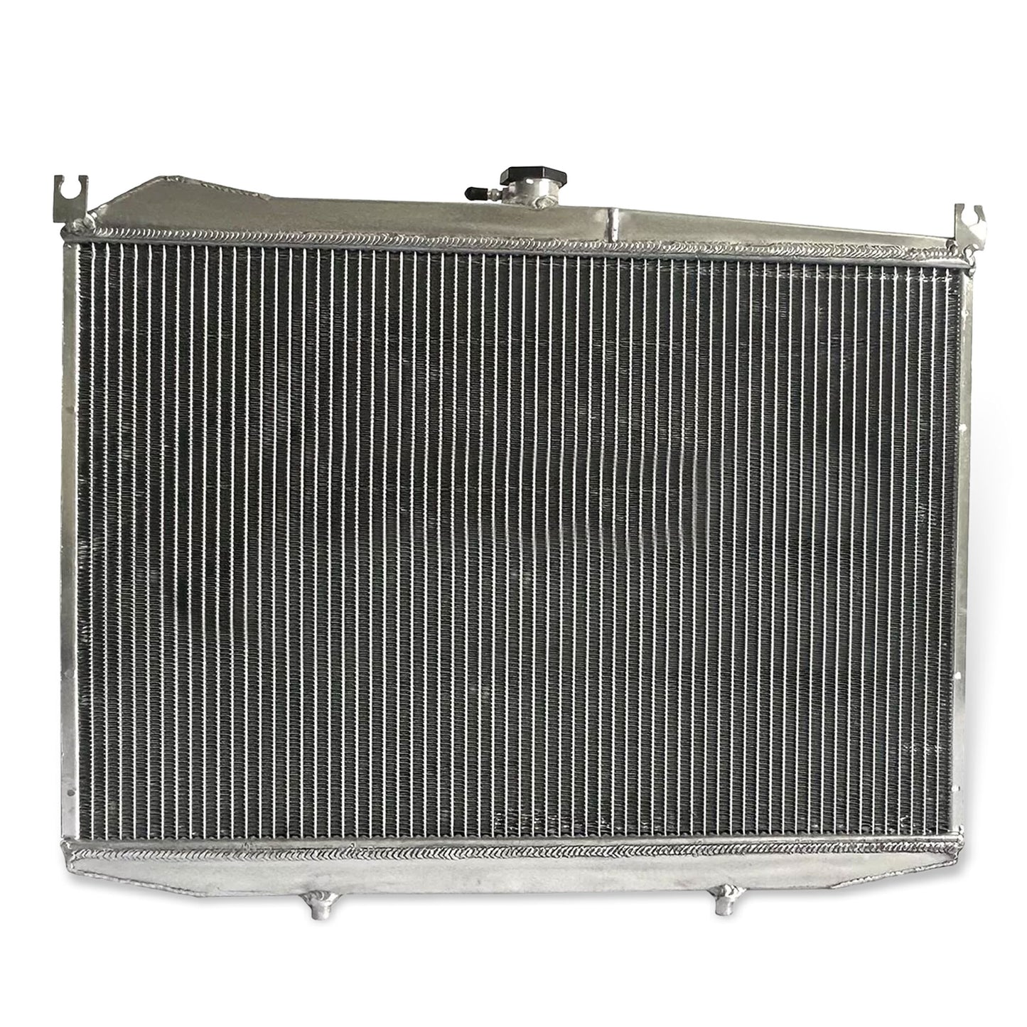 Aluminum radiator 2-row back view Nissan Pickup D21/Pathfinder (1986-2004) OEM Mounts