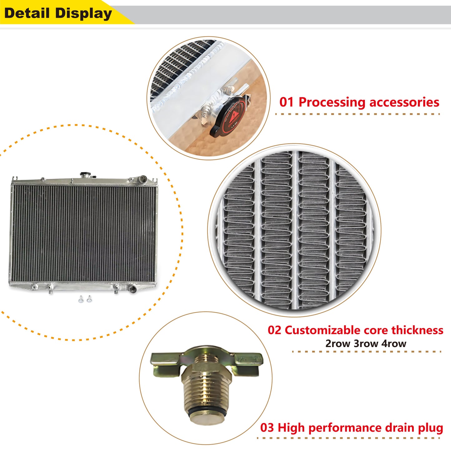 Aluminum radiator 2-row detail view Nissan Pickup D21/Pathfinder (1986-2004) Pressure Tested