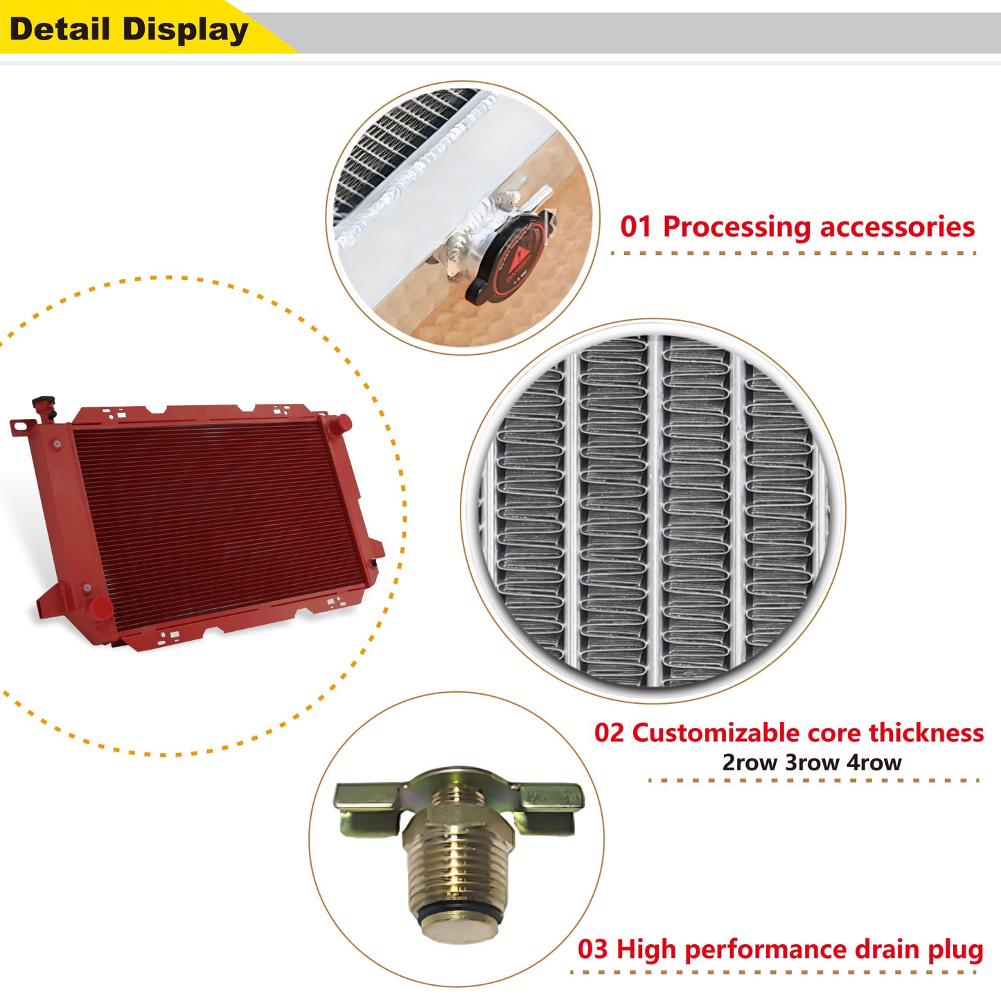 Anti-Corrosion Red Powder Coated Fins - 30% Thicker Than Standard Radiators for Offroad Use