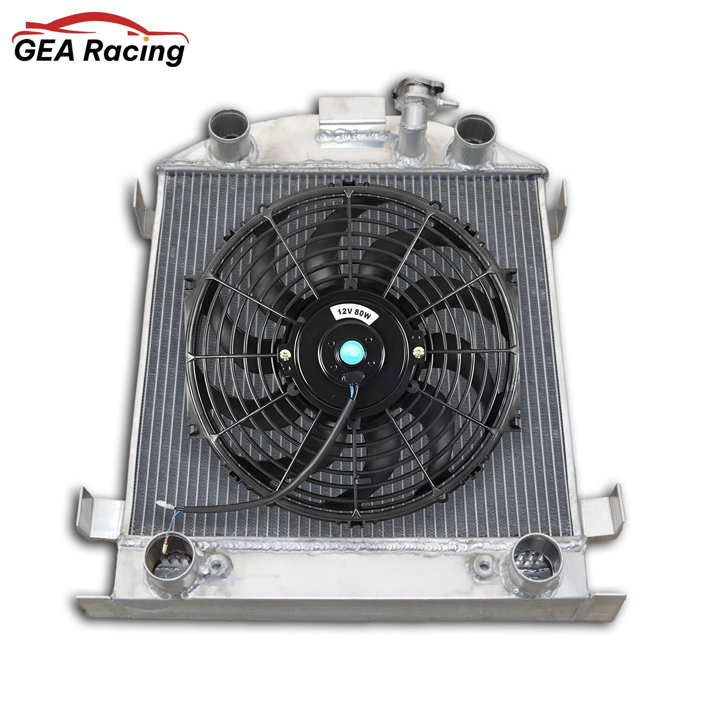 Complete cooling system: 3-row aluminum radiator with a high-CFM fan and shroud for a Ford Model A with a Flathead engine.