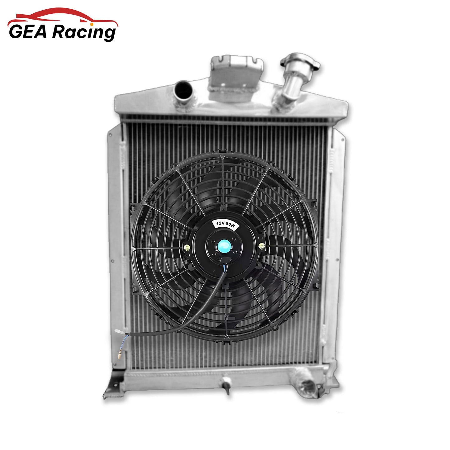 Complete cooling system: 3-row radiator with a high-CFM fan for a 1938-39 Ford Truck with a Chevy V8 swap.