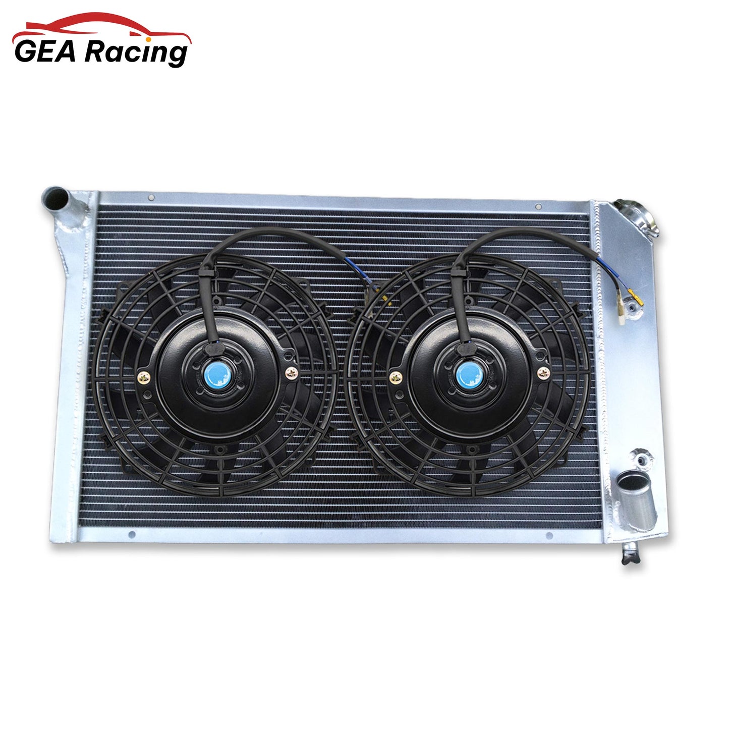 Complete cooling system: 3-row aluminum radiator with dual high-CFM electric fans for a 1977-1982 Corvette C3.