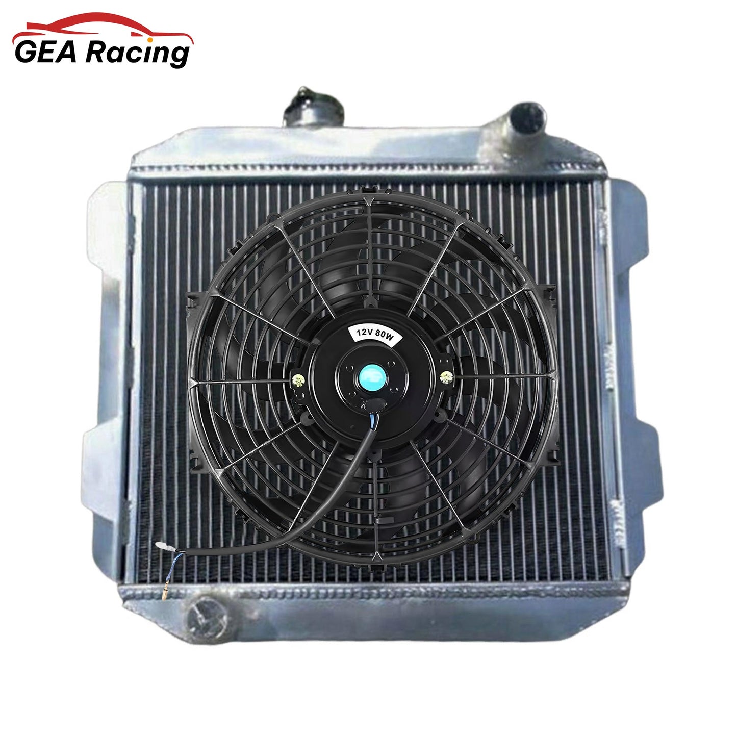 The optional aluminum radiator and fan shroud kit for the Ford Capri V6, featuring a high-performance slim electric fan.