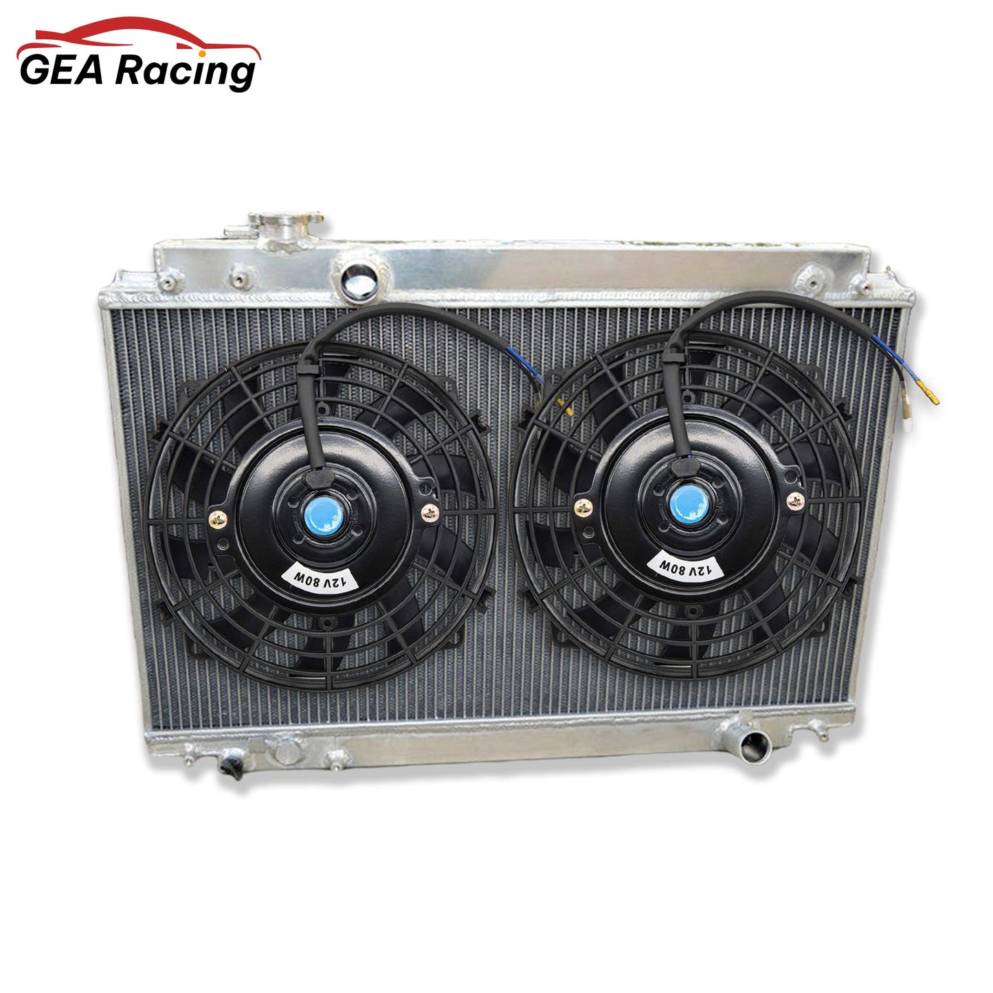 The optional aluminum radiator and fan shroud kit for the Lexus SC300/Soarer, featuring dual slim fans to replace the stock clutch fan.