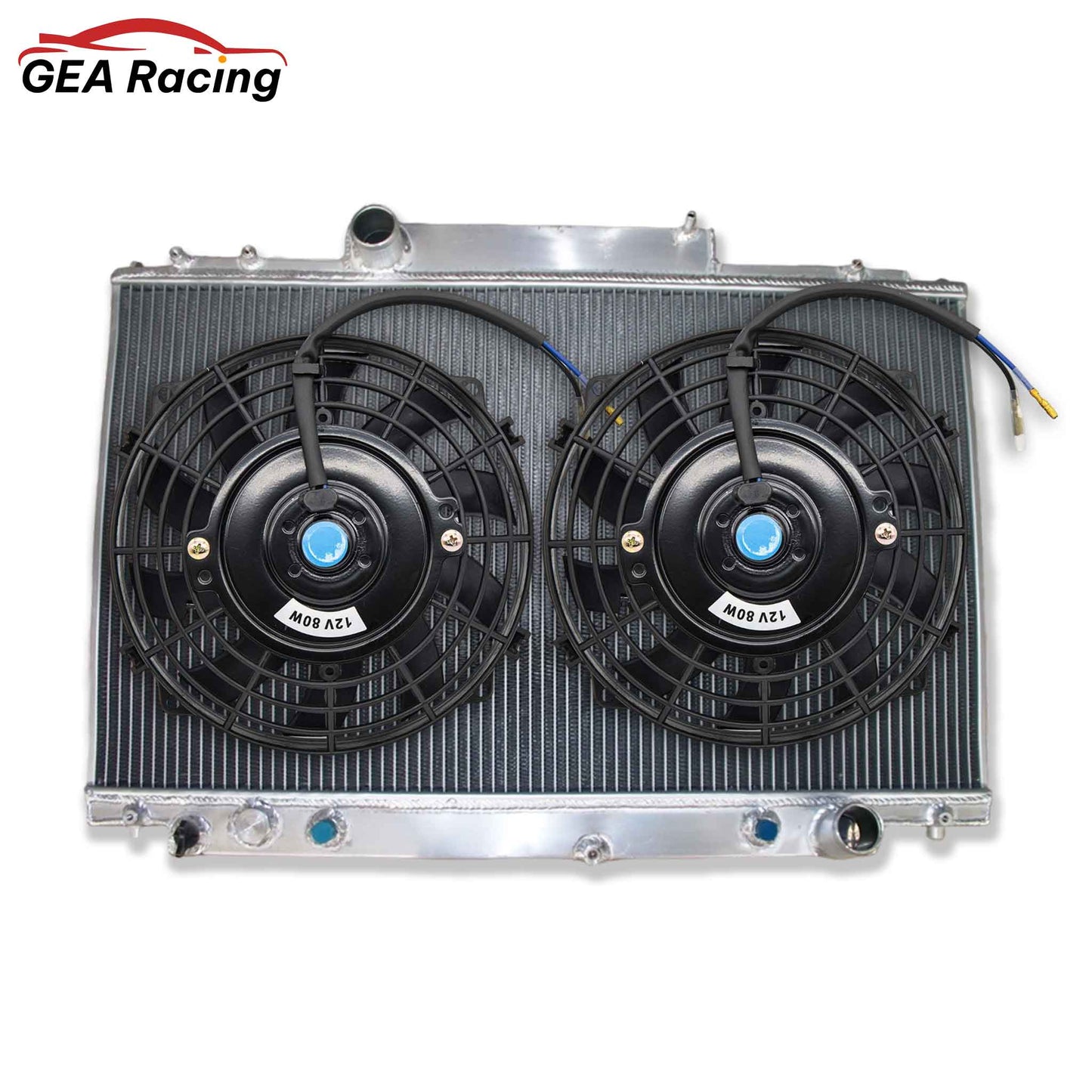 The optional aluminum radiator and fan shroud kit for the Lexus SC400/Soarer, featuring dual slim fans to replace the stock hydraulic fan.