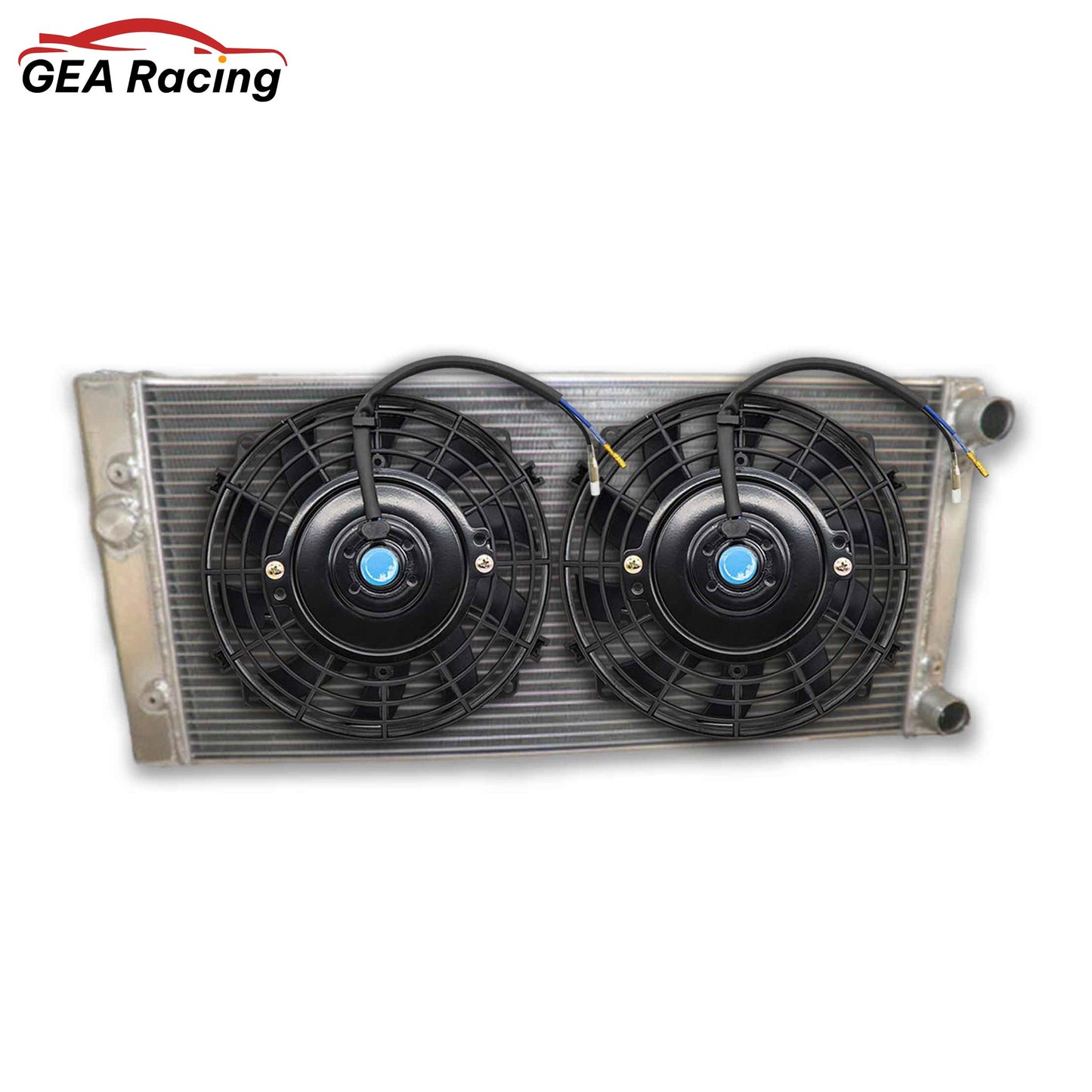 The complete aluminum radiator and fan shroud kit for the VW Golf MK3, featuring dual high-performance slim electric fans for maximum cooling.