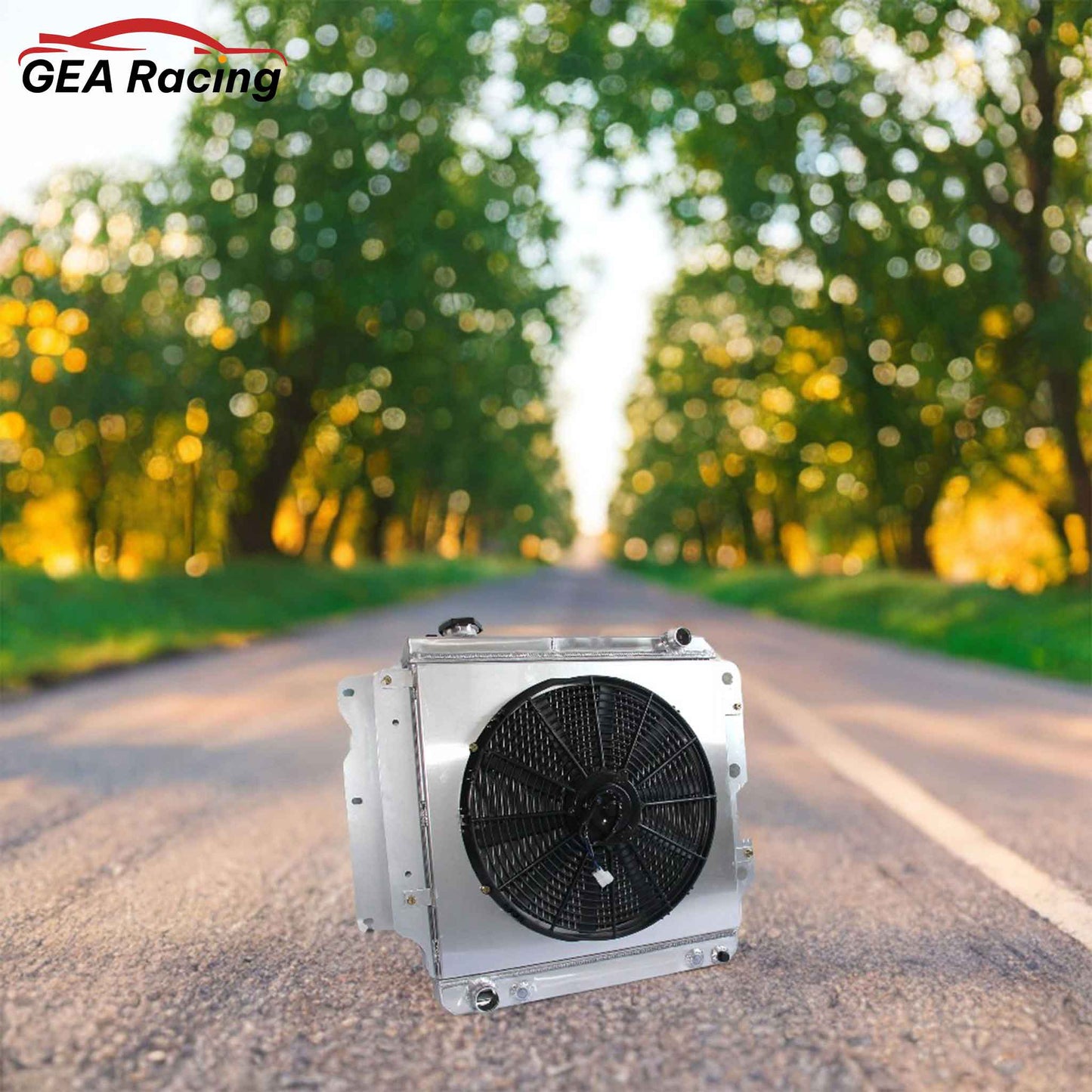 Aluminum Radiator Fan Shroud installed view Wrangler YJ/TJ (1987-2006) 4.0L/2.4L L4/L6 3 Row Direct Fit