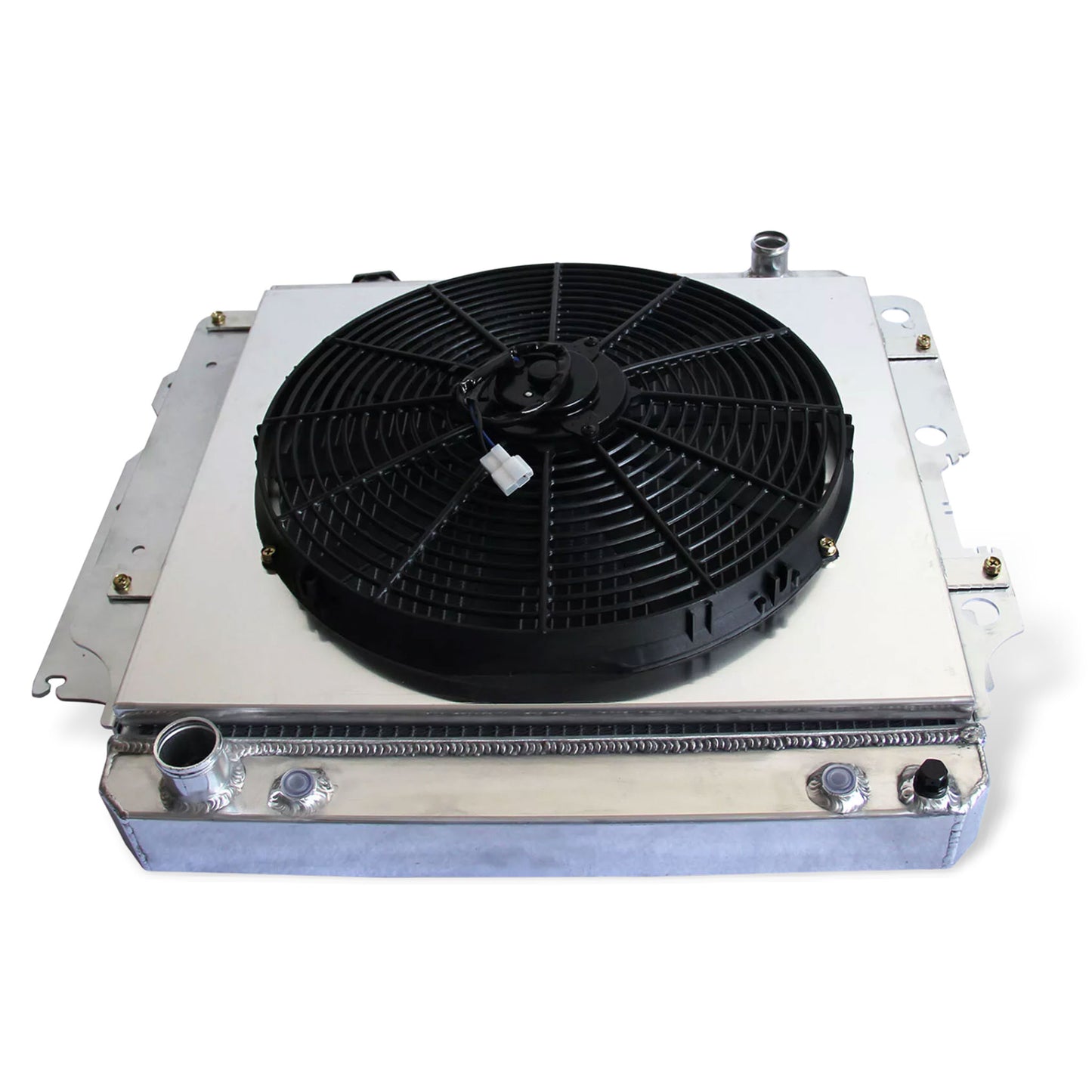 Aluminum Radiator Fan Shroud top left view Wrangler YJ/TJ (1987-2006) 4.0L/2.4L L4/L6 3 Row OEM Mounts